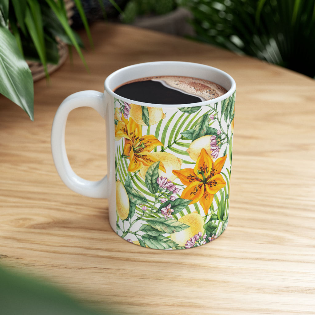 Citrus Lily Ceramic Mug — Tropical Floral Coffee Cup (11oz & 15oz)