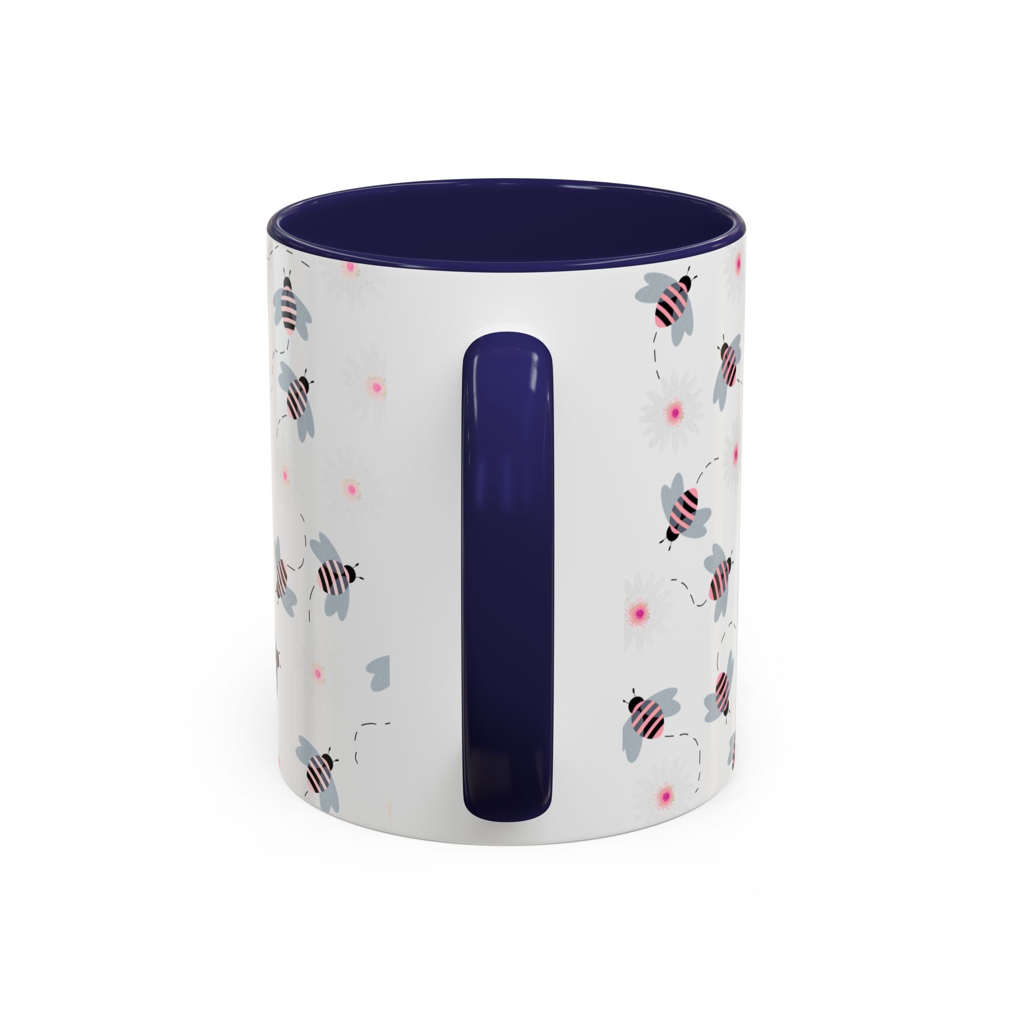 Bee Pattern Accent Coffee Mug — Cute Floral Honeybee Design, 11/15 oz