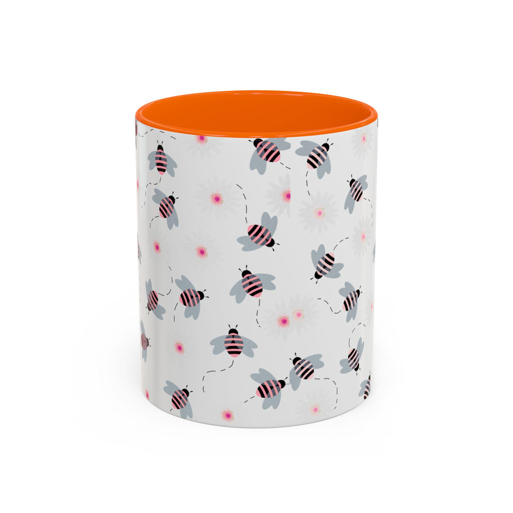 Bee Pattern Accent Coffee Mug — Cute Floral Honeybee Design, 11/15 oz