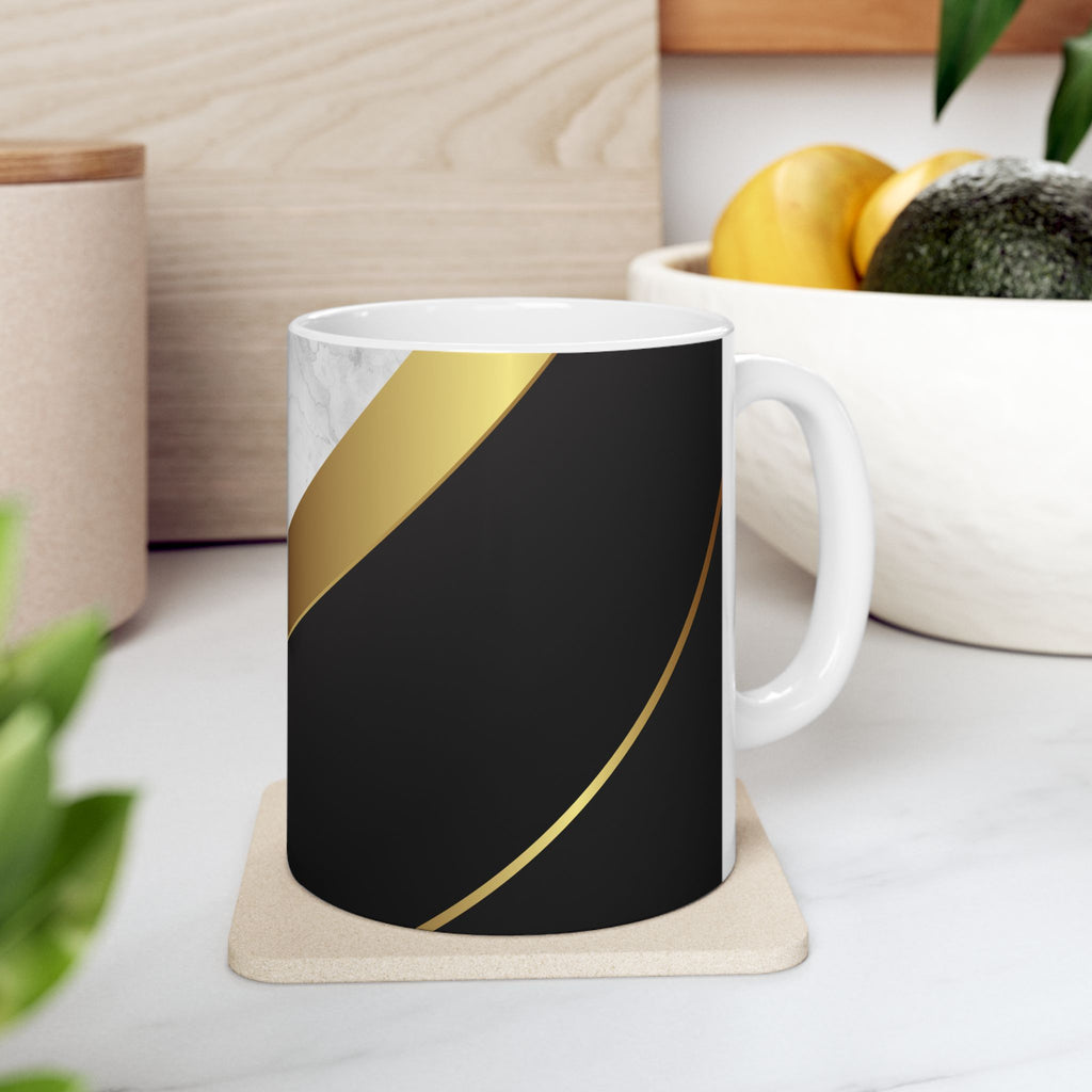 Marble & Gold Stripe Ceramic Mug (11oz, 15oz) — Elegant Black Luxe Coffee Cup