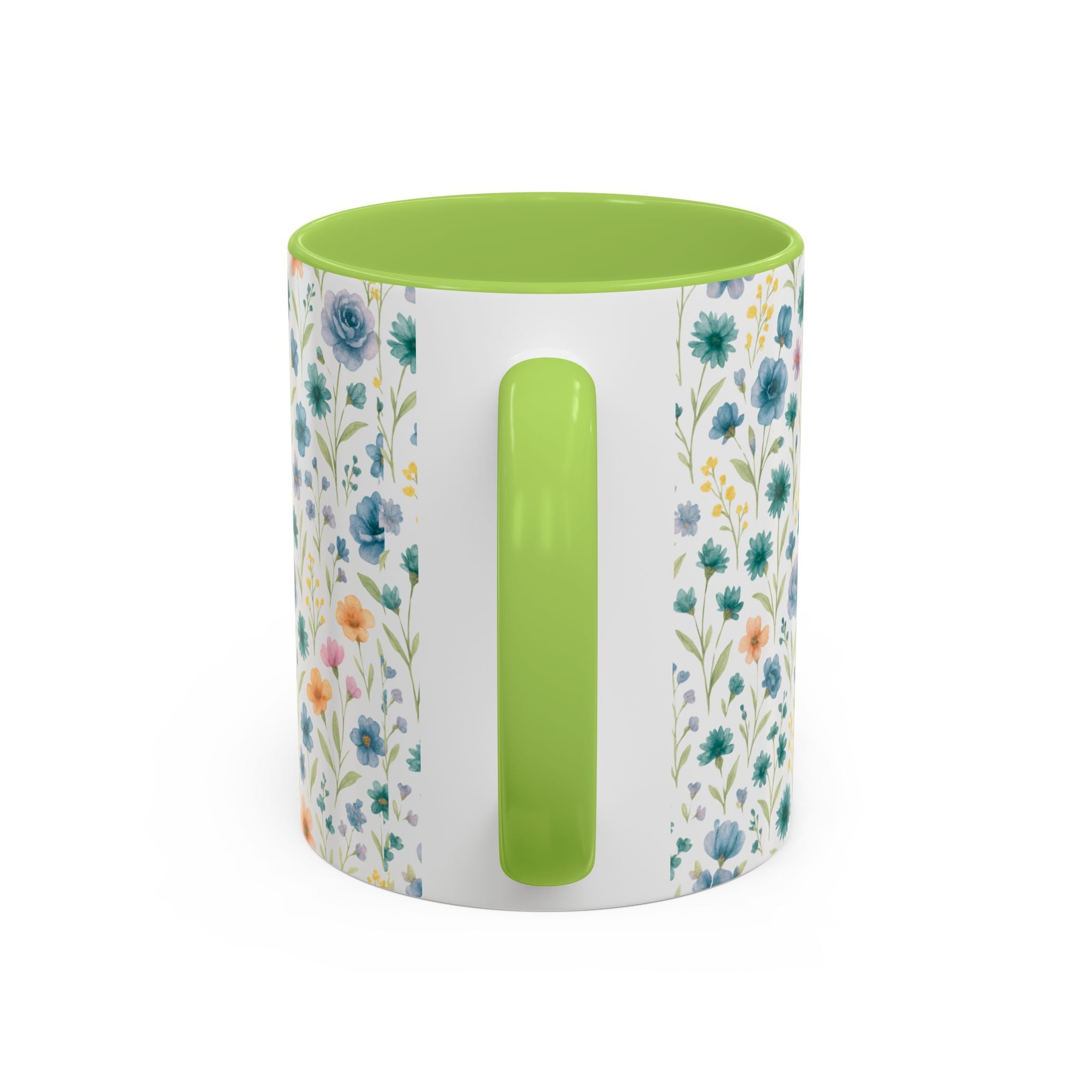 Floral Watercolor Accent Coffee Mug — Blue & Peach Wildflower Pattern (11/15oz)