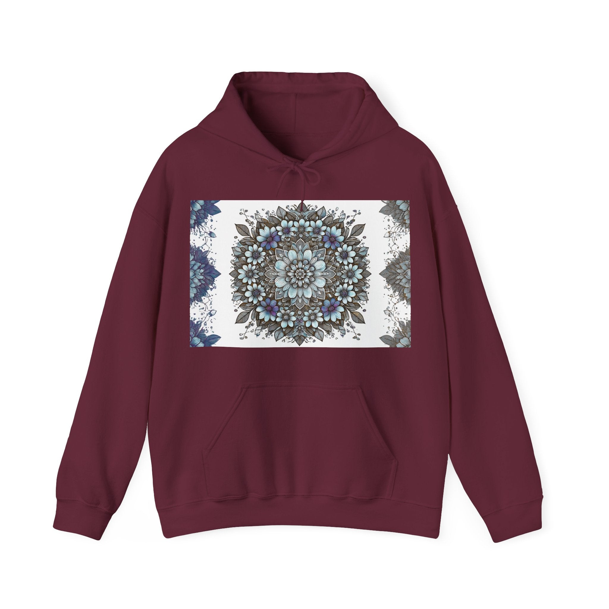 Floral Mandala Hoodie — Blue Botanical Symmetry Pullover