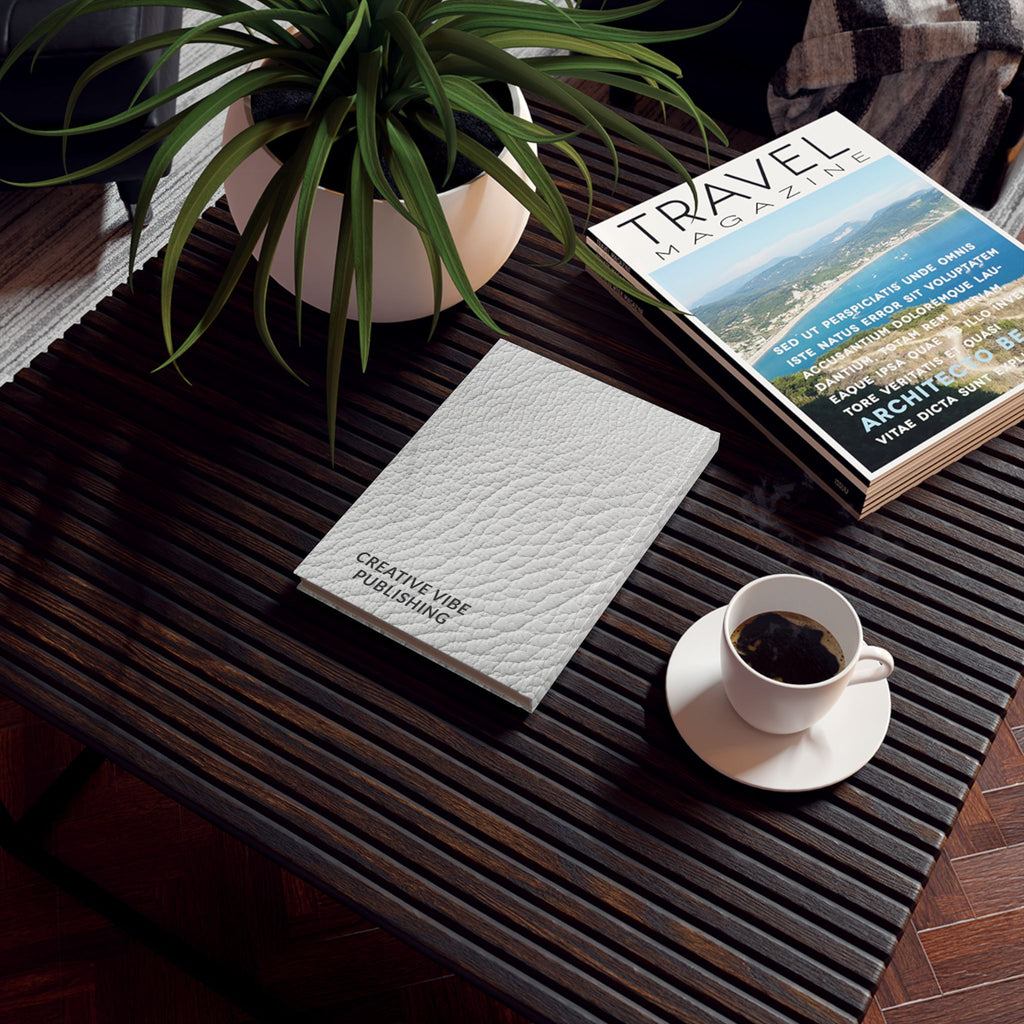 White Leather Texture Journal — "NOTEBOOK" Cover with Creative Vibe Publishing