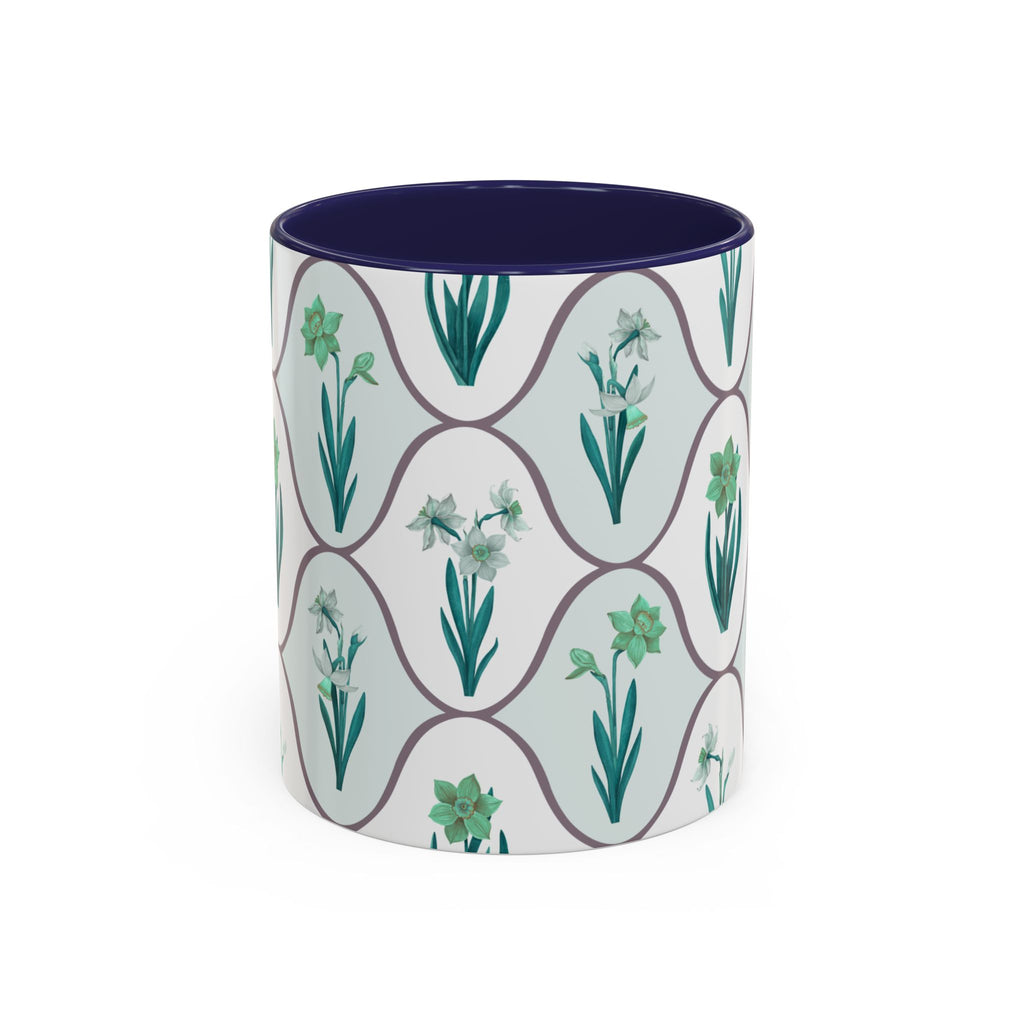 Floral Tile Accent Coffee Mug — Green Botanical Pattern (11/15 oz)