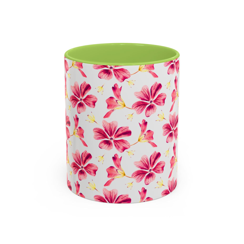 Pink Floral Accent Coffee Mug – Watercolor Hibiscus Pattern (11/15 oz)