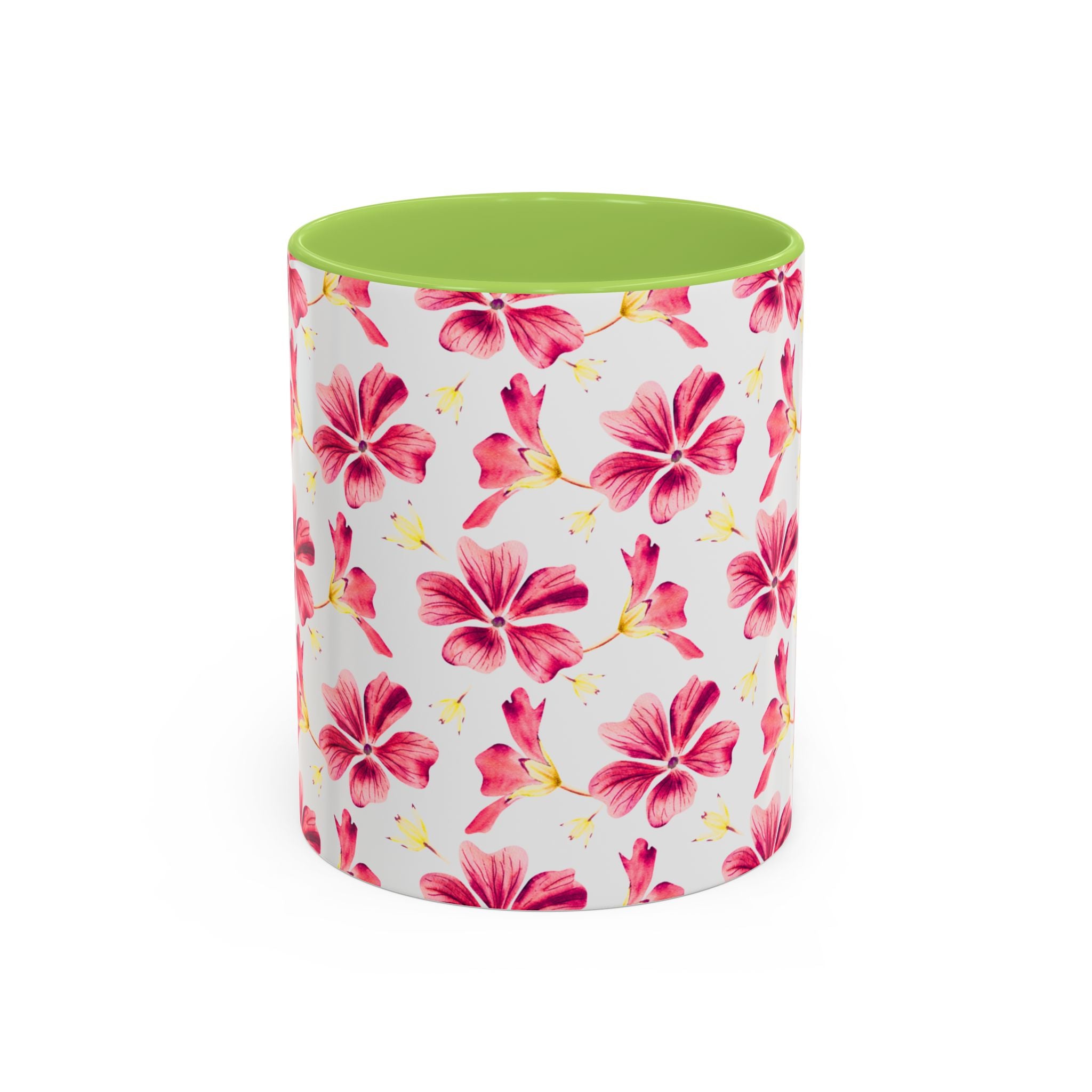 Pink Floral Accent Coffee Mug – Watercolor Hibiscus Pattern (11/15 oz)