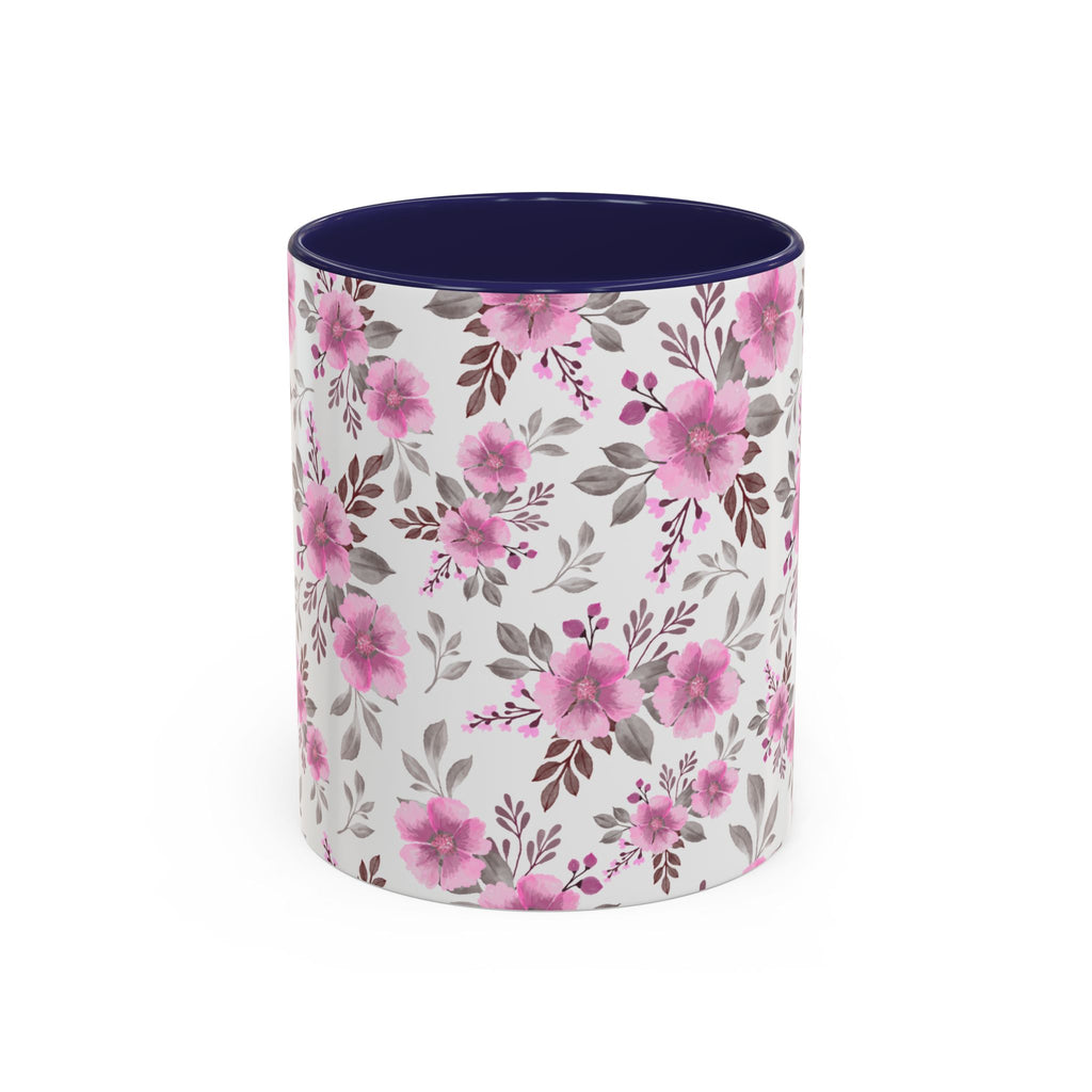 Pink Floral Accent Coffee Mug — Ceramic Rose Pattern 11/15oz