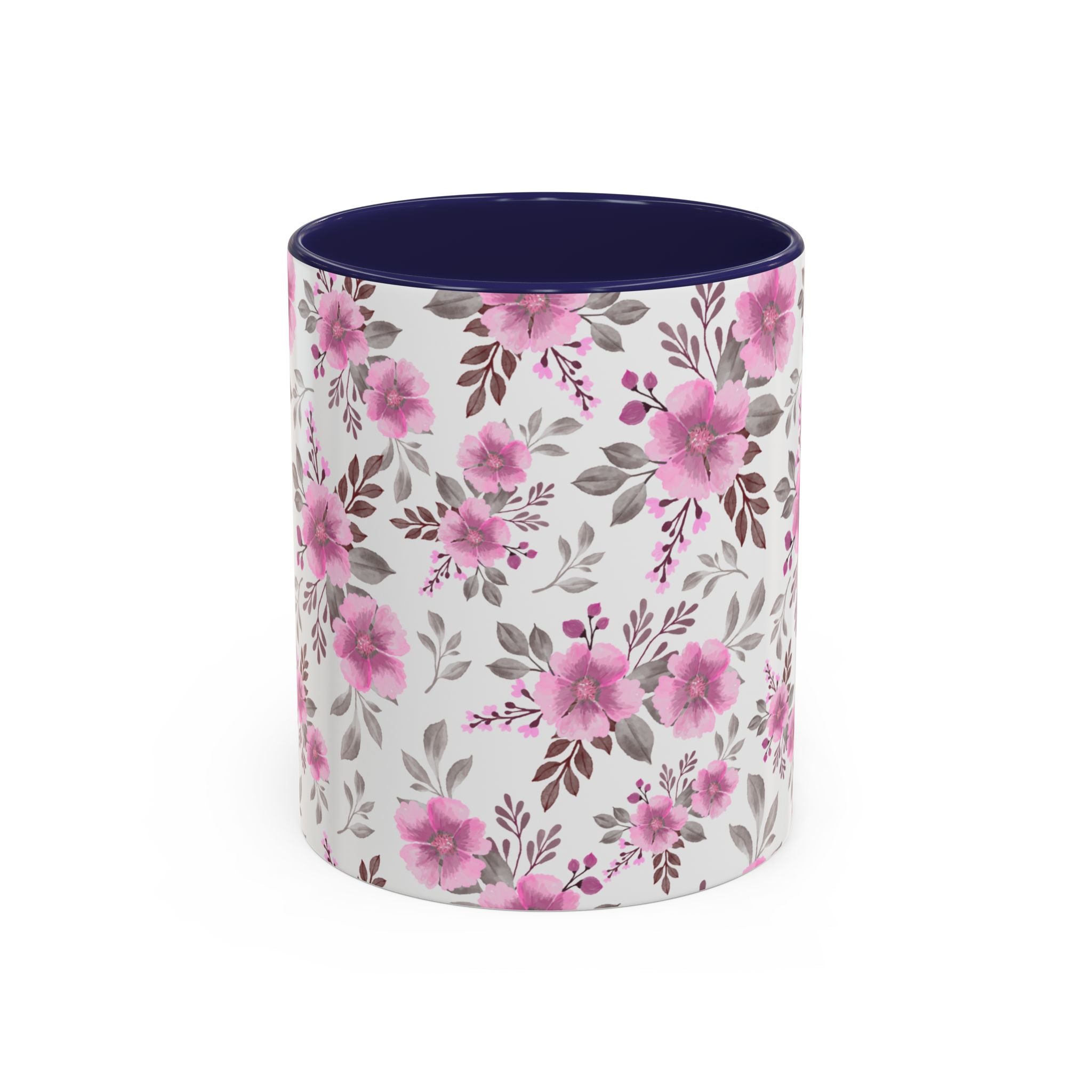 Pink Floral Accent Coffee Mug — Ceramic Rose Pattern 11/15oz