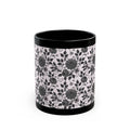 Black Floral Pattern Mug — Monochrome Vintage Flower Coffee Cup (11oz/15oz)