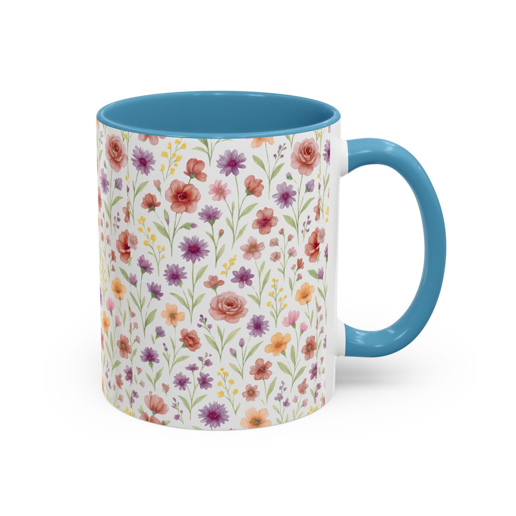 Floral Watercolor Accent Coffee Mug – Pink & Purple Wildflower Pattern (11/15oz)