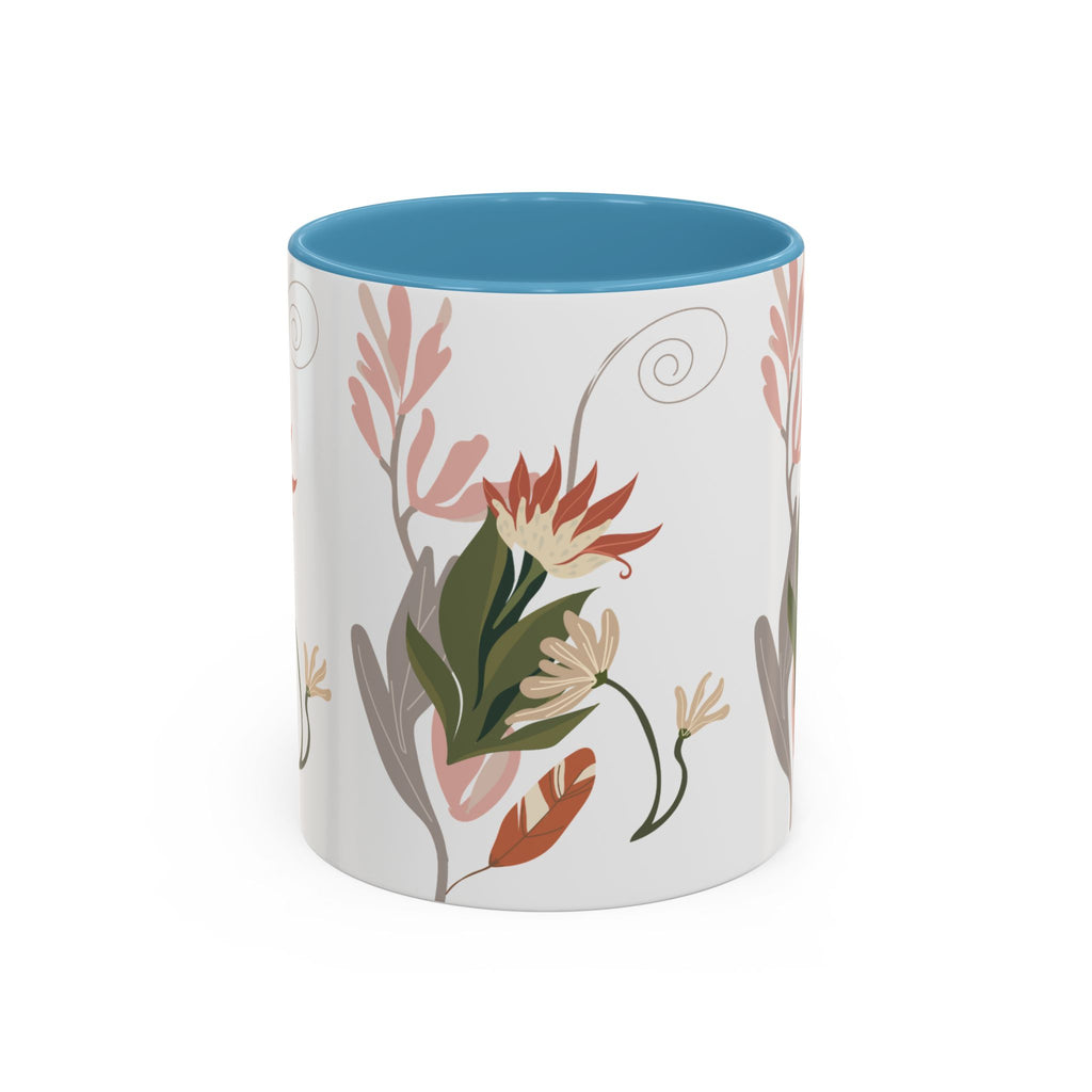 Floral Accent Coffee Mug – Botanical Pink & Green Pattern (11/15oz)