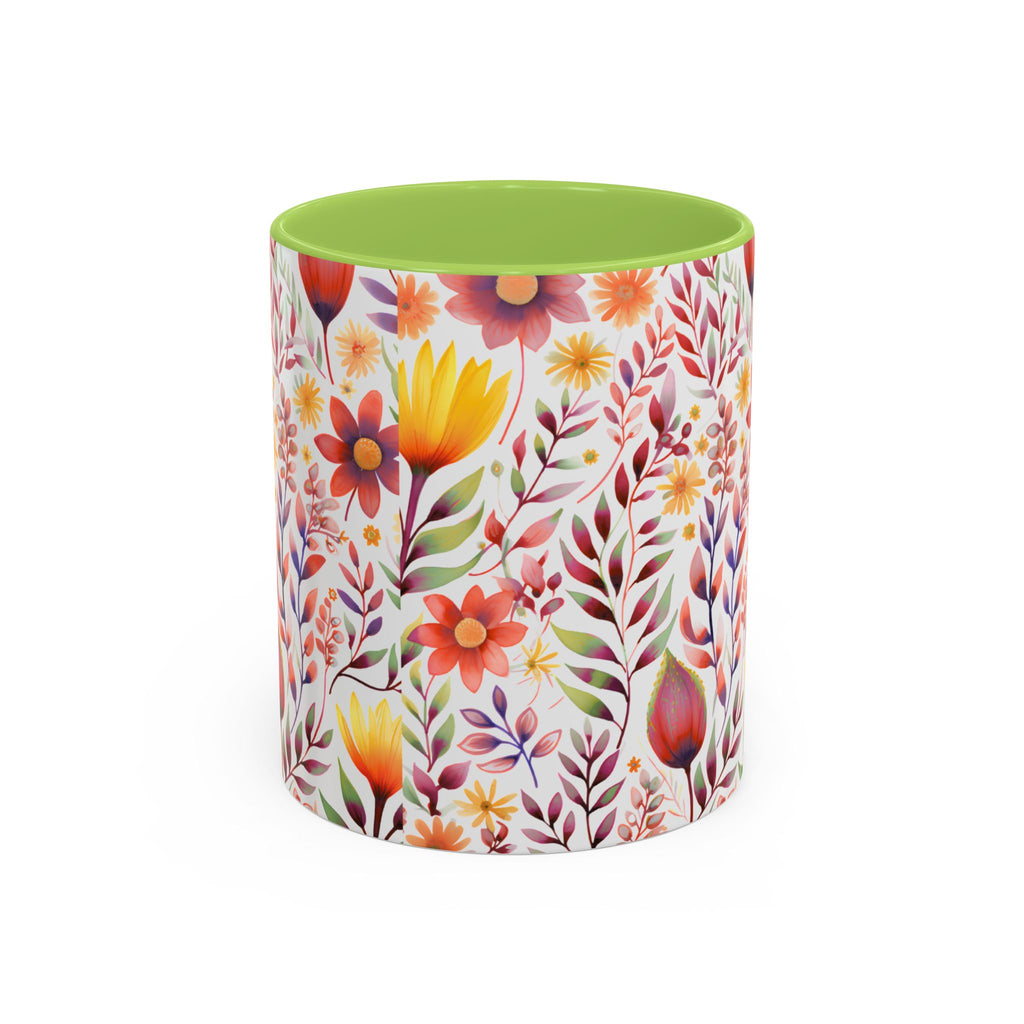 Floral Accent Coffee Mug – Colorful Watercolor Garden Design (11/15oz)