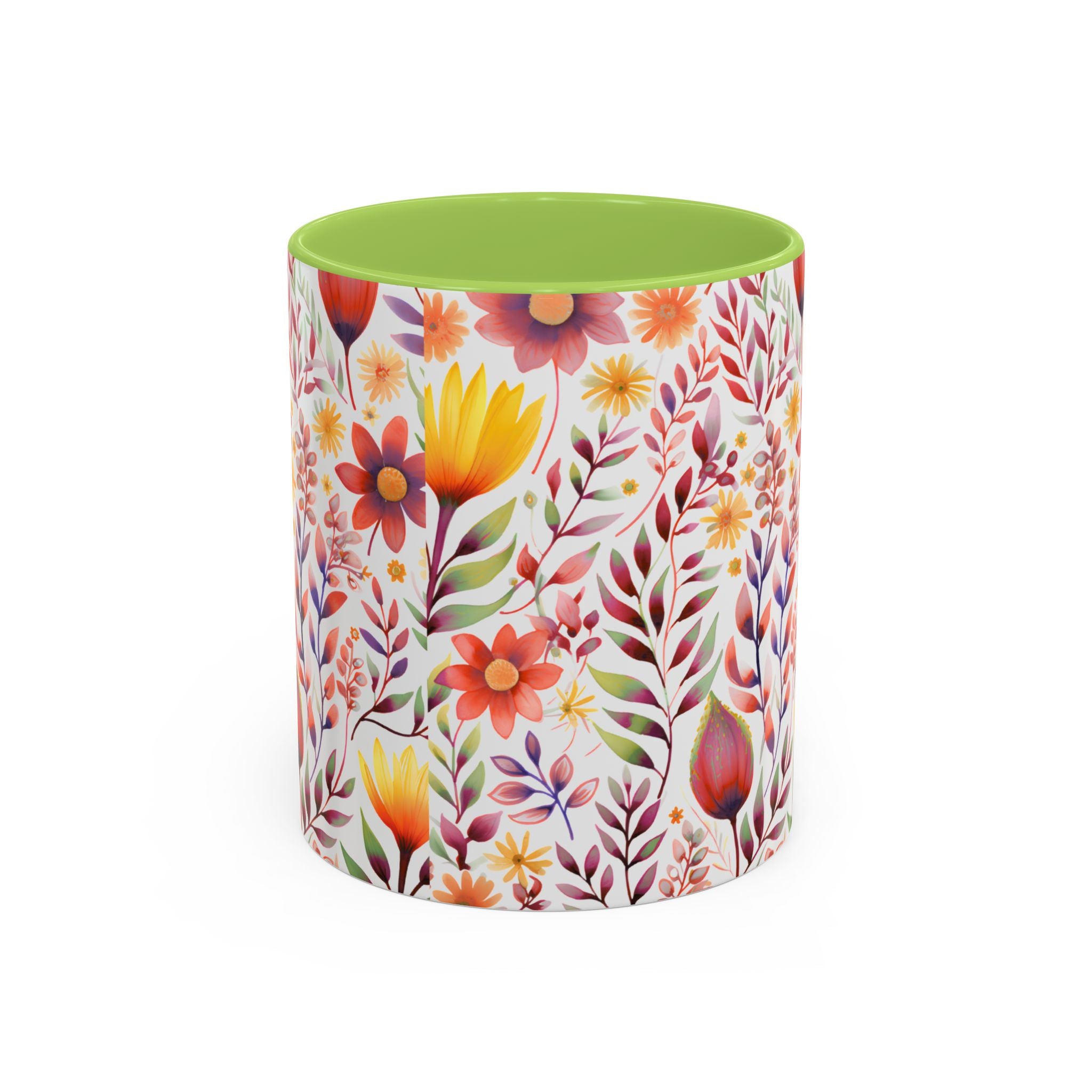 Floral Accent Coffee Mug – Colorful Watercolor Garden Design (11/15oz)