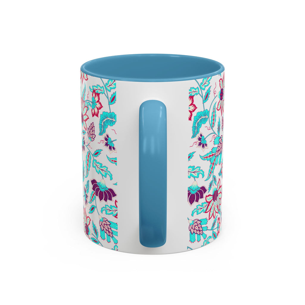 Floral Accent Coffee Mug – Teal & Magenta Patterned Ceramic Mug (11/15oz)
