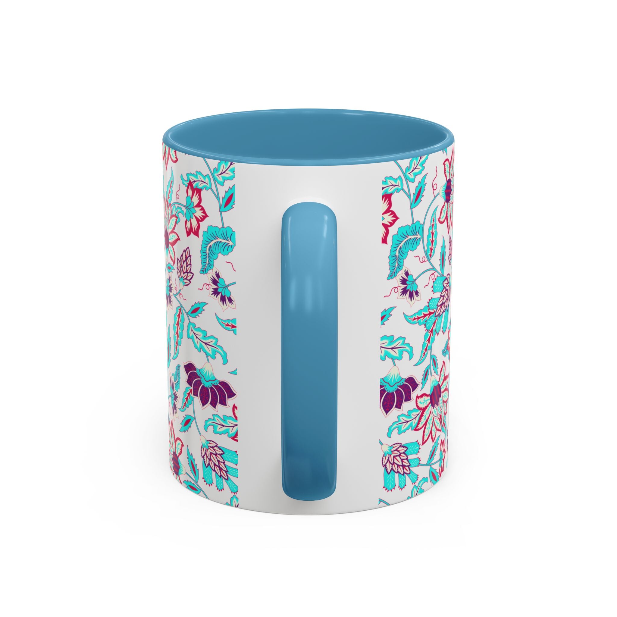 Floral Accent Coffee Mug – Teal & Magenta Patterned Ceramic Mug (11/15oz)