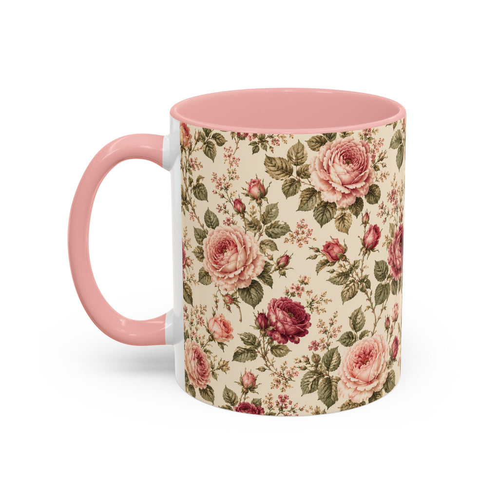 Vintage Rose Accent Coffee Mug – Floral 11/15oz Ceramic Cup