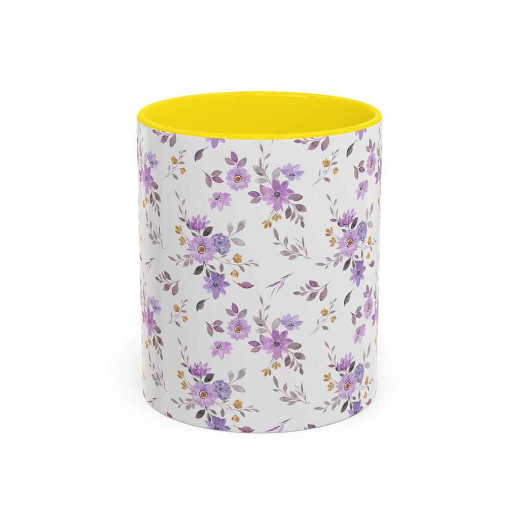 Floral Lavender Accent Coffee Mug — Purple Vintage Rose Pattern (11/15oz)