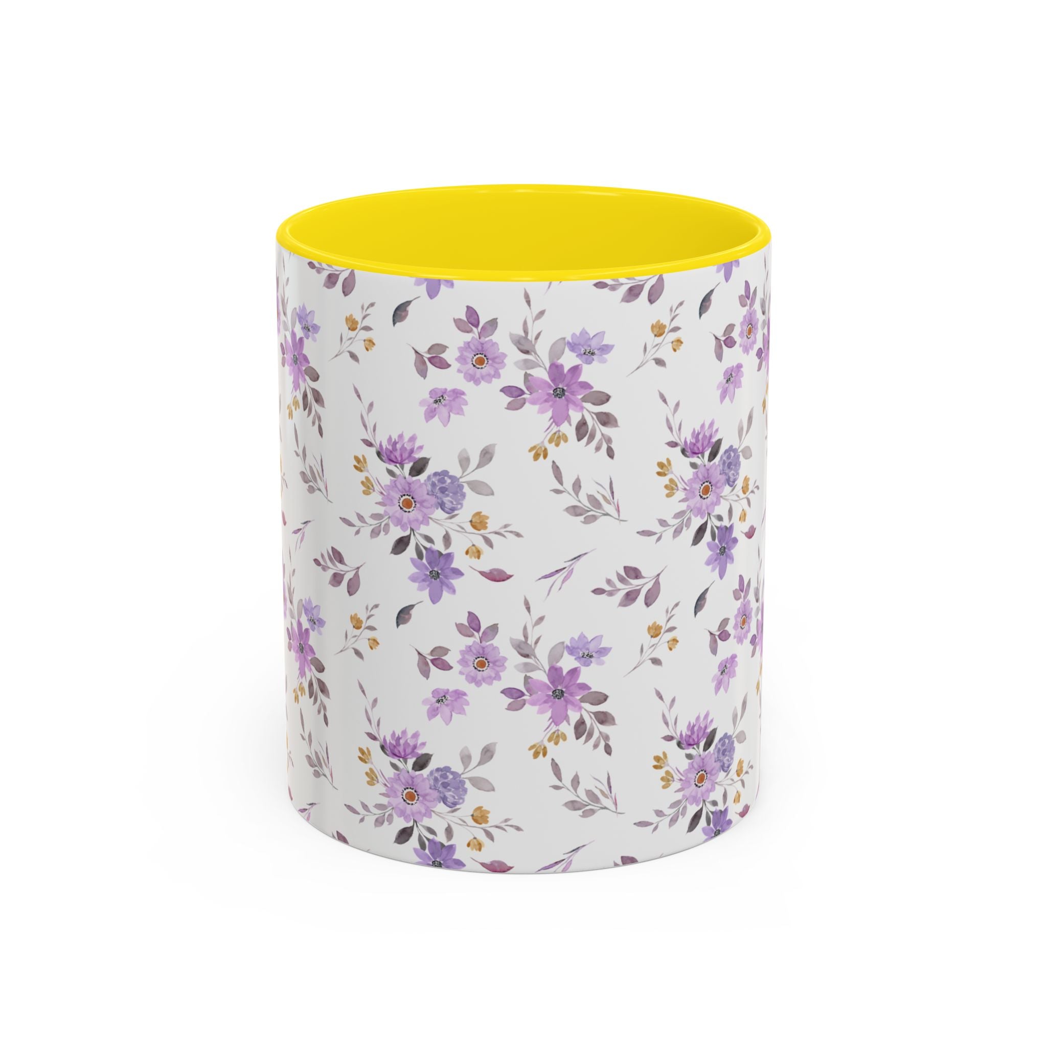 Floral Lavender Accent Coffee Mug — Purple Vintage Rose Pattern (11/15oz)