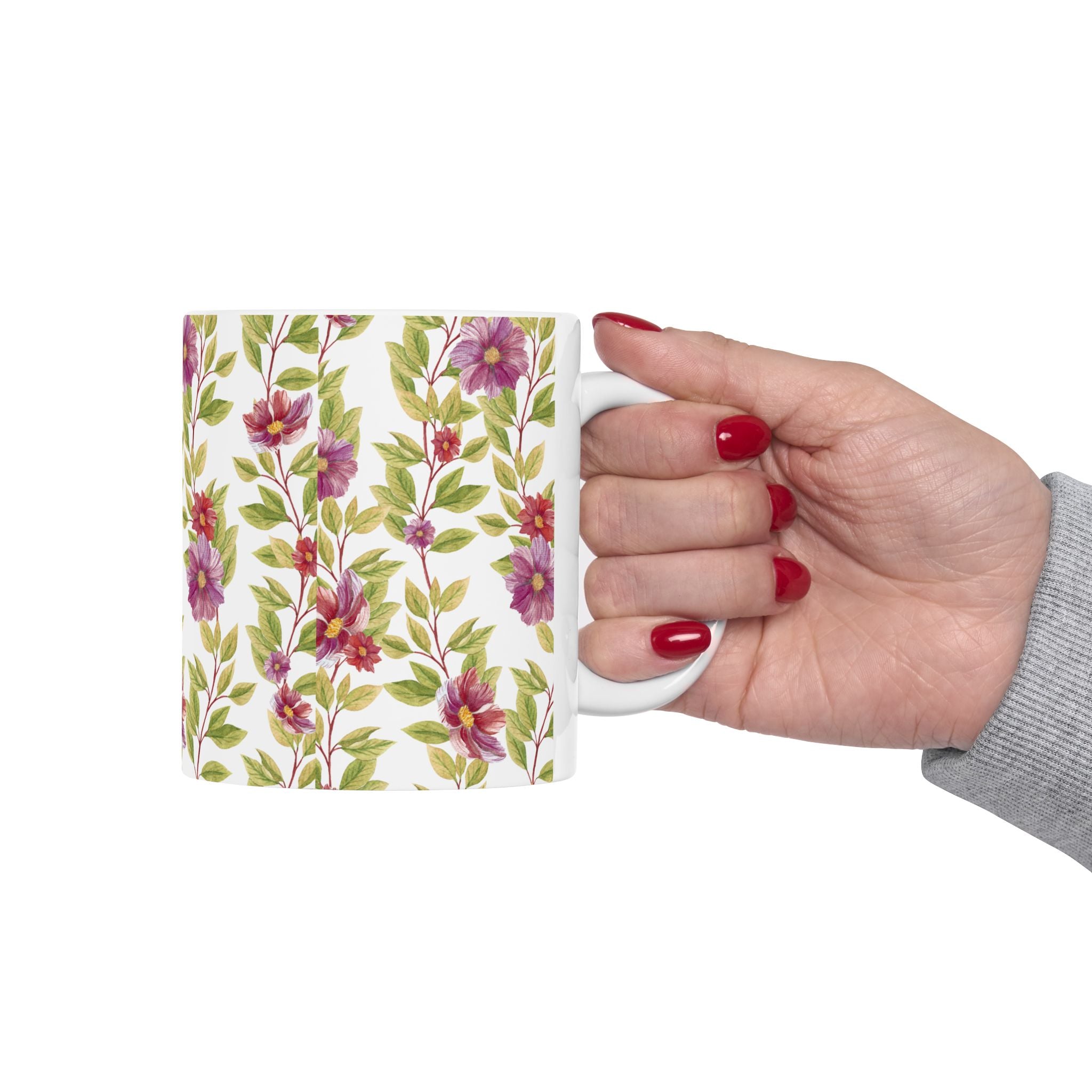 Floral Vine Ceramic Mug — Purple Garden Pattern (11oz & 15oz)