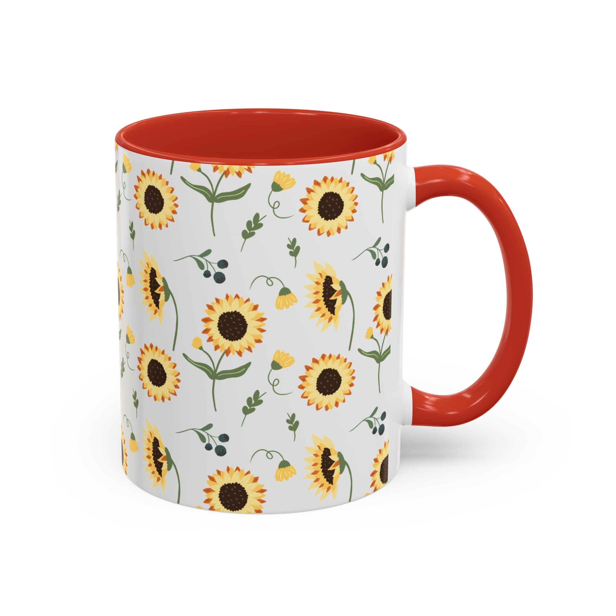 Sunflower Pattern Accent Coffee Mug — 11/15oz Ceramic Mug