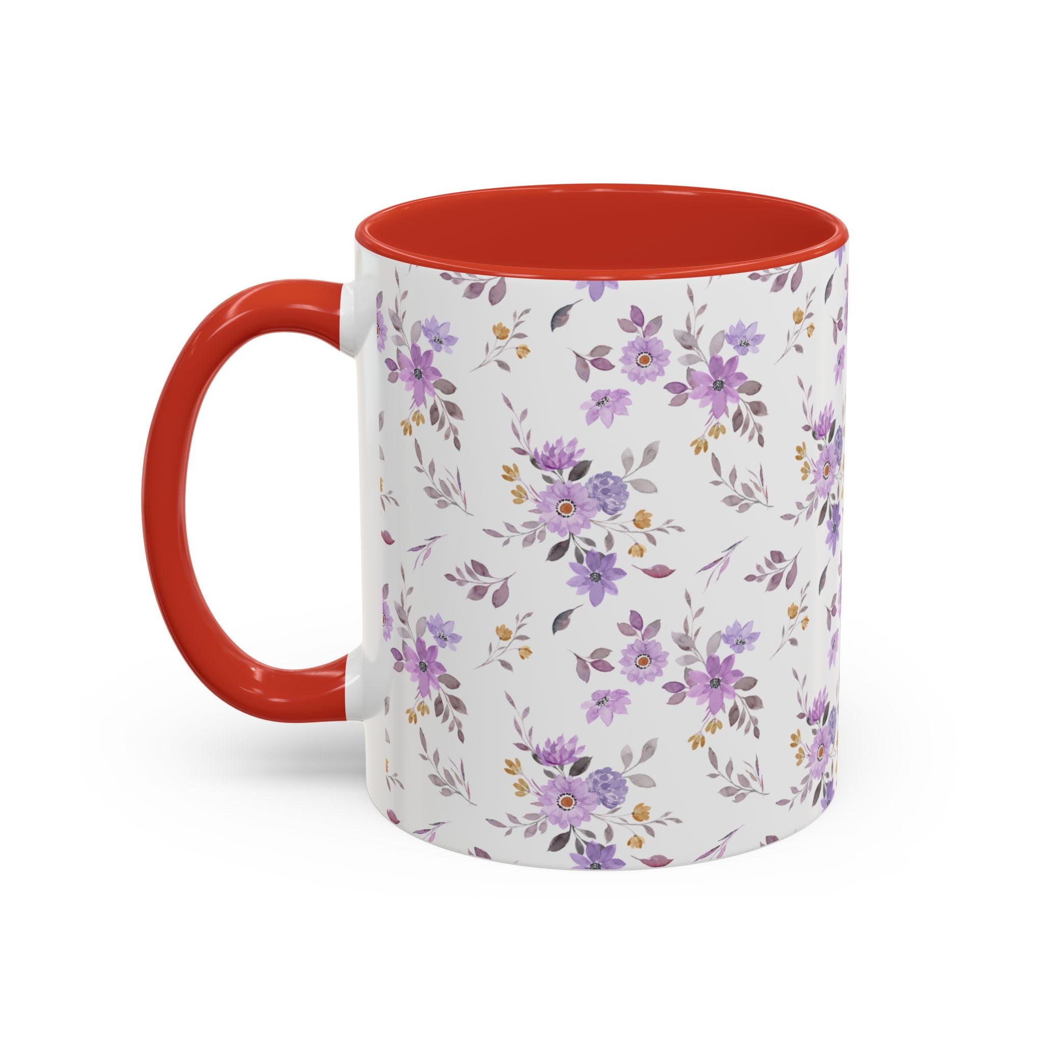 Floral Lavender Accent Coffee Mug — Purple Vintage Rose Pattern (11/15oz)