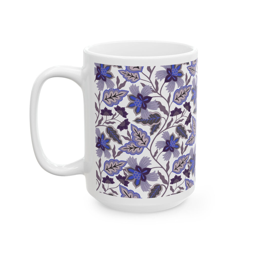 Floral Vine Ceramic Mug — Blue Vintage Pattern (11oz & 15oz)