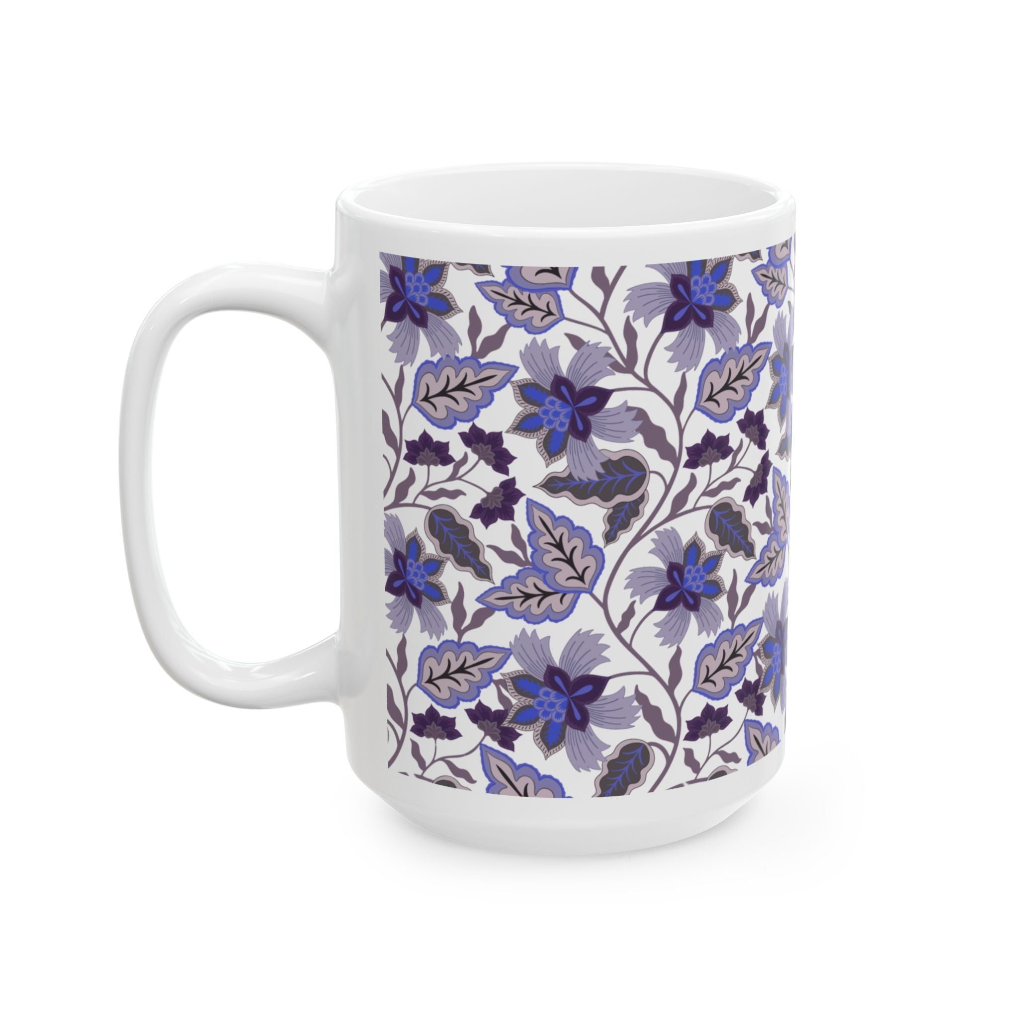Floral Vine Ceramic Mug — Blue Vintage Pattern (11oz & 15oz)