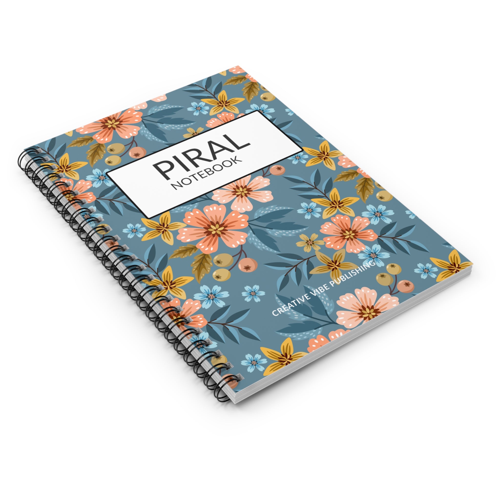Floral Spiral Notebook — Blue Vintage Flower Journal (Ruled)
