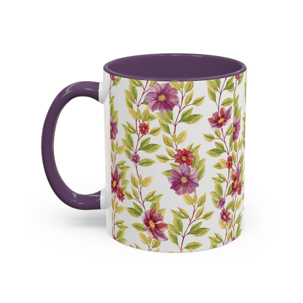Floral Vine Accent Coffee Mug — Purple Watercolor Blossoms (11/15oz)
