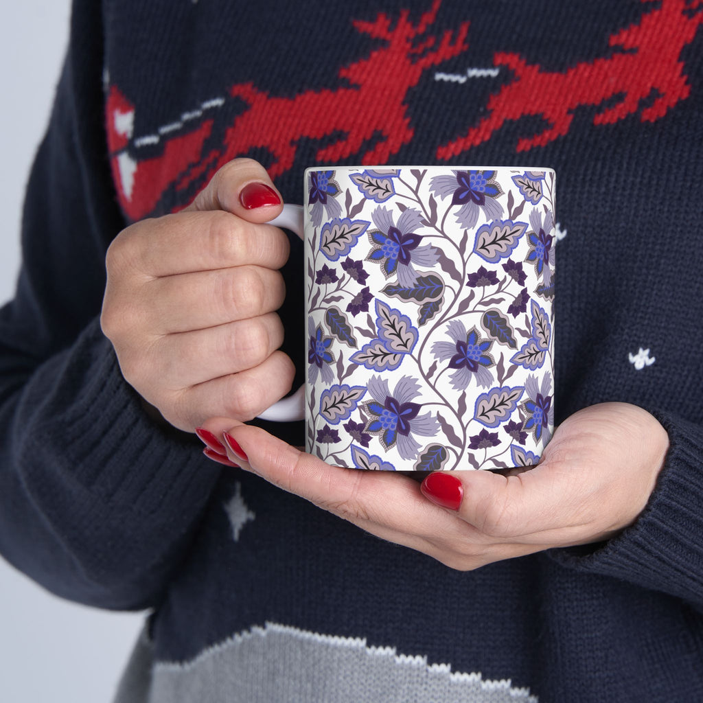 Blue Floral Ceramic Mug – Vintage Botanical Pattern (11oz & 15oz)
