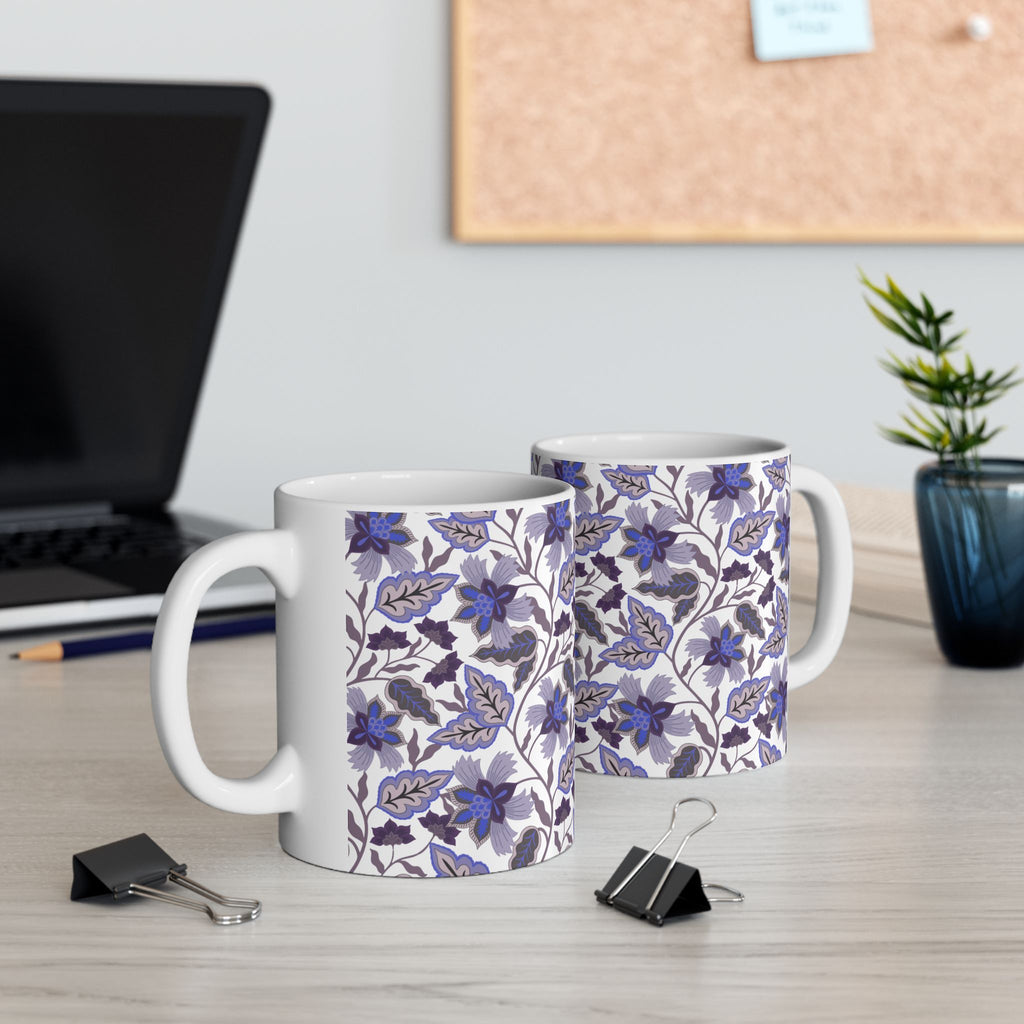 Blue Floral Ceramic Mug – Vintage Botanical Pattern (11oz & 15oz)