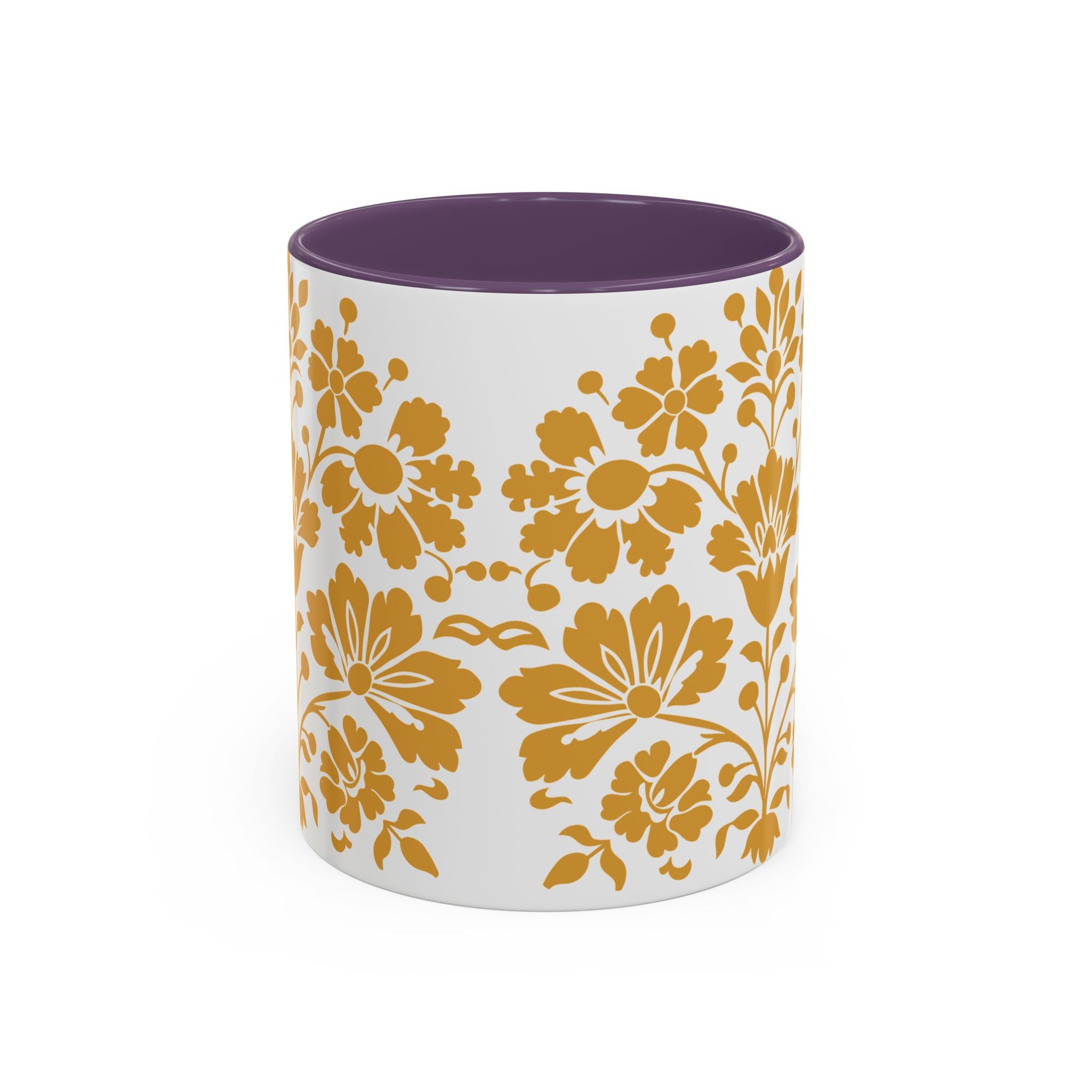 Gold Floral Accent Coffee Mug — Elegant Damask 11/15oz Ceramic