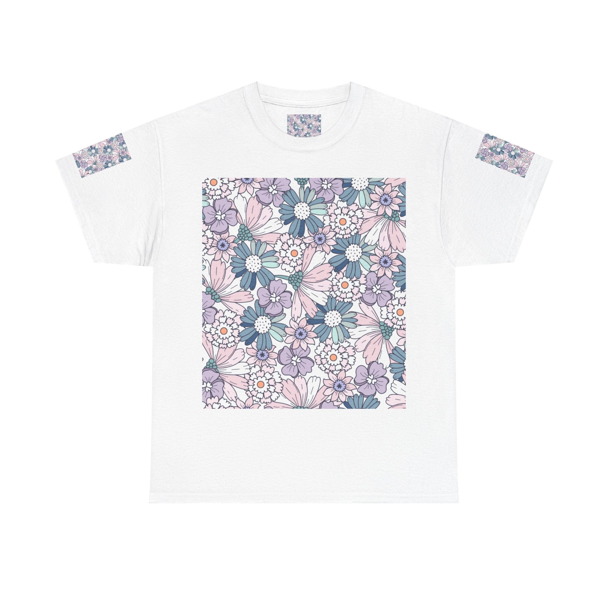 Floral Pattern T-Shirt — Pastel Daisy Square Print Tee