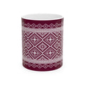 Maroon Nordic Pattern Ceramic Mug — Cozy Scandinavian Knit Design (11oz & 15oz)