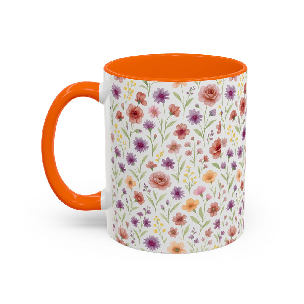 Floral Watercolor Accent Coffee Mug – Pink & Purple Wildflower Pattern (11/15oz)