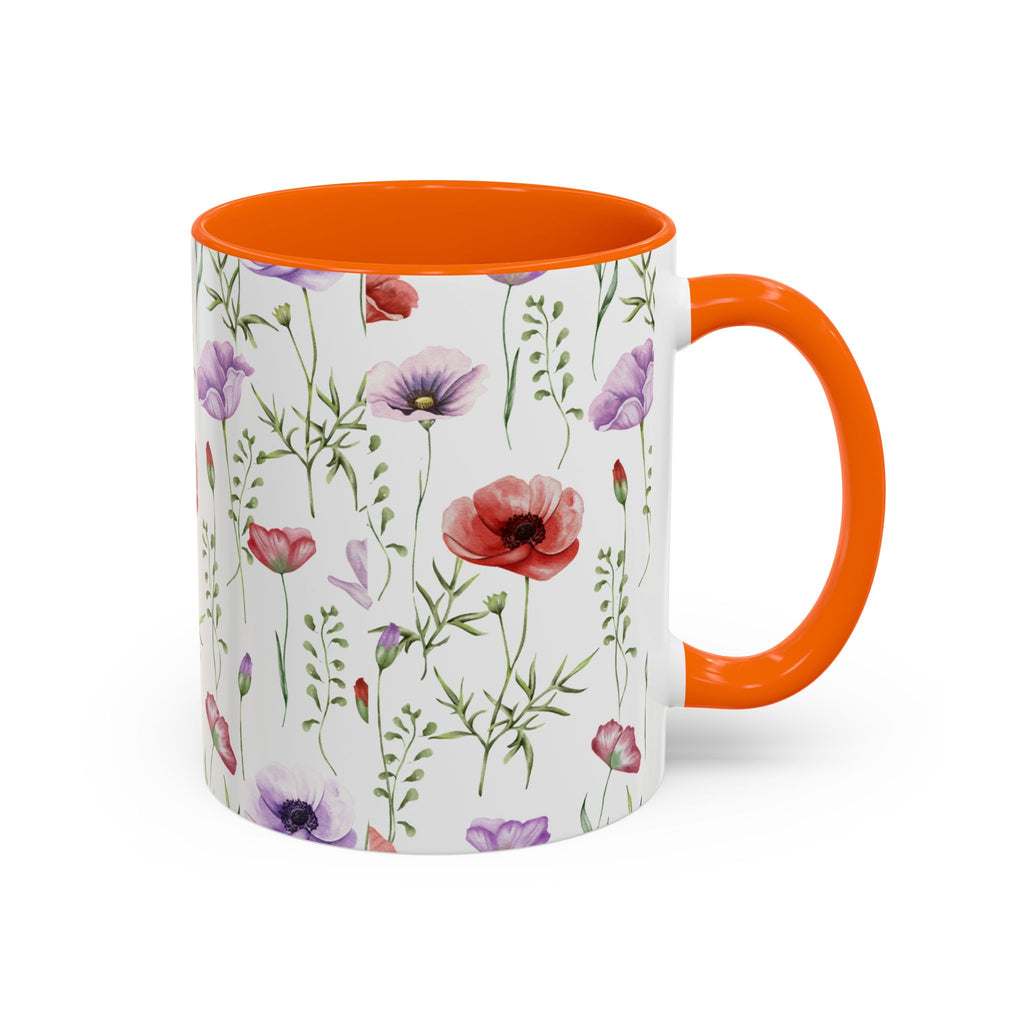 Floral Watercolor Accent Coffee Mug — Poppy & Wildflower Pattern (11/15oz)