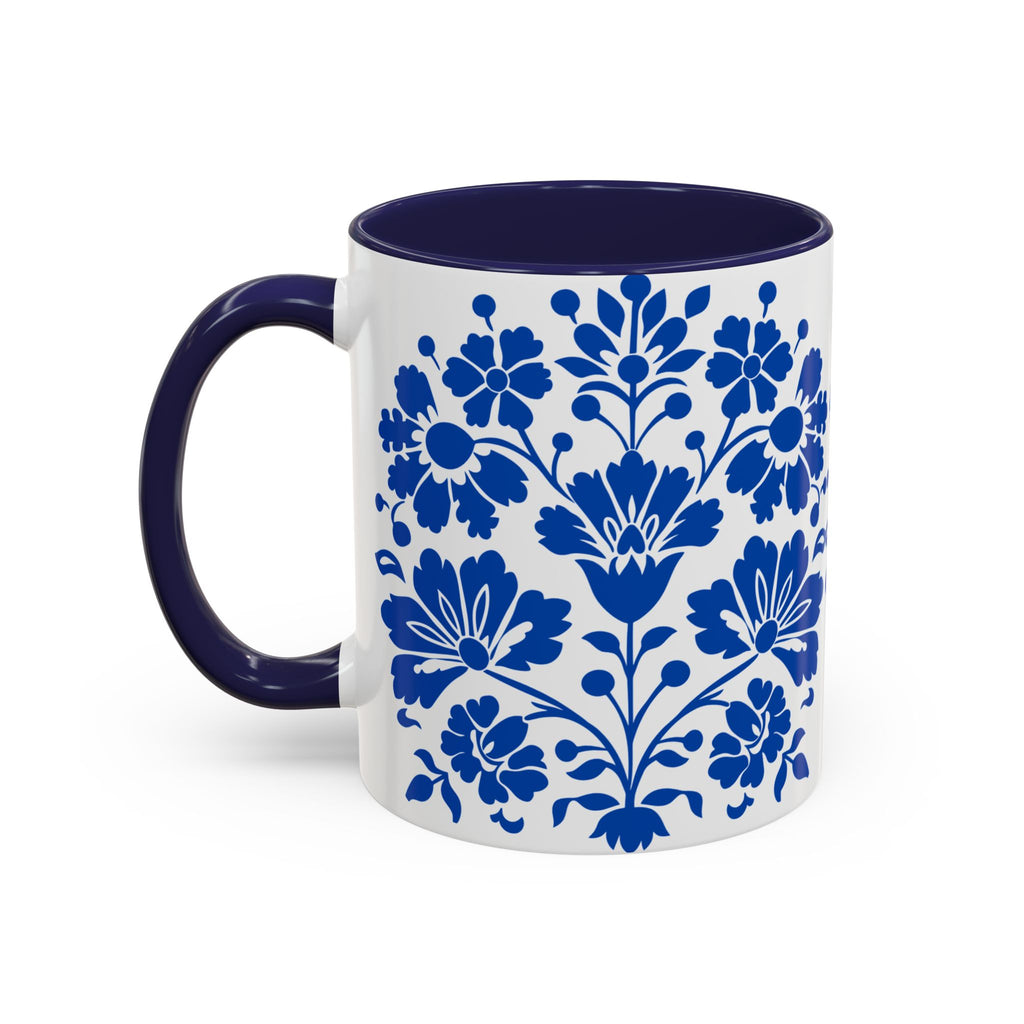 Blue Floral Accent Coffee Mug – Ceramic 11/15oz