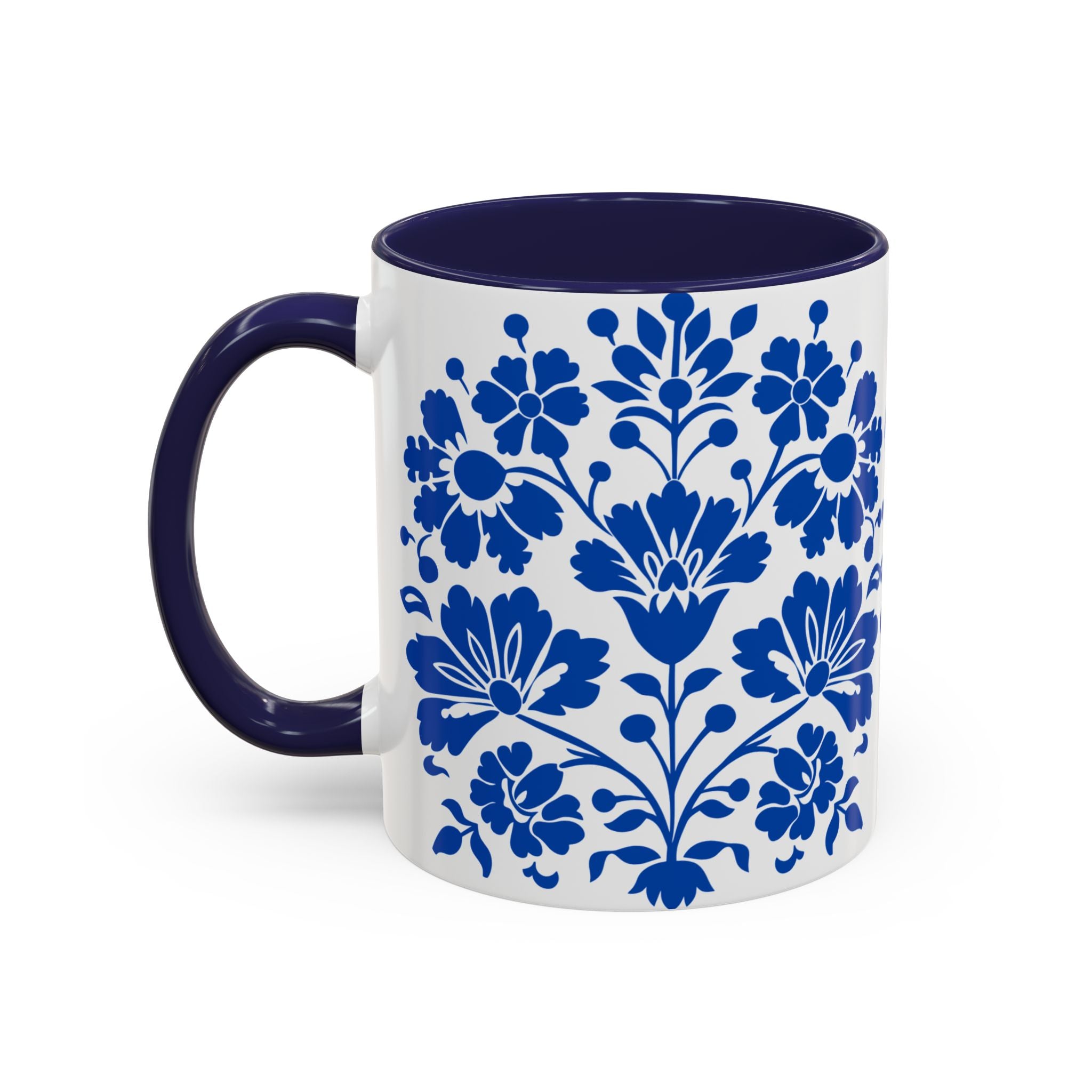 Blue Floral Accent Coffee Mug – Ceramic 11/15oz
