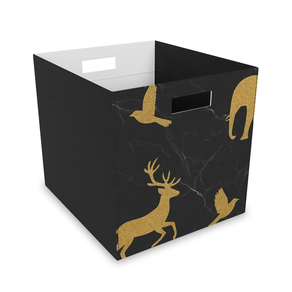 Gold Deer Felt Storage Box – Marble Black Foldable Bin for Holiday & Home Organization