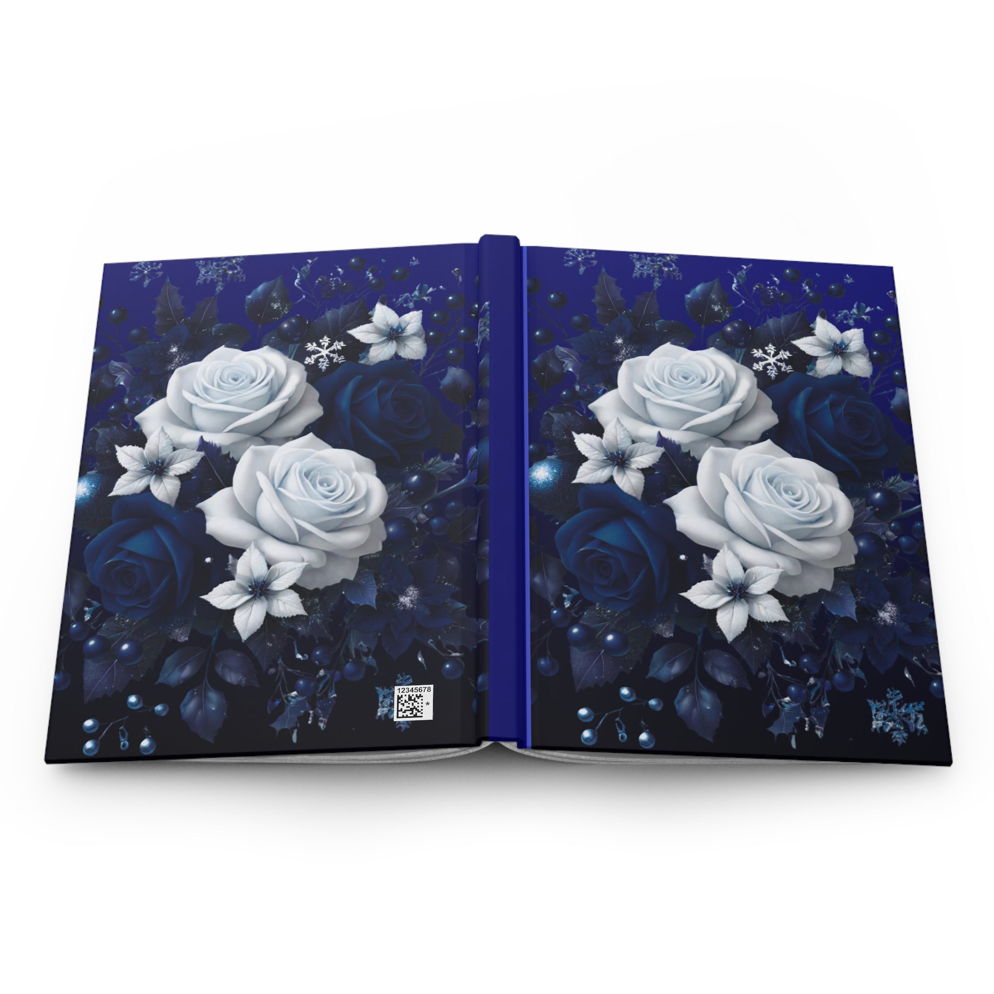 Blue & White Rose Hardcover Journal — Elegant Floral Notebook for Writing, Gifts & Winter Keepsakes
