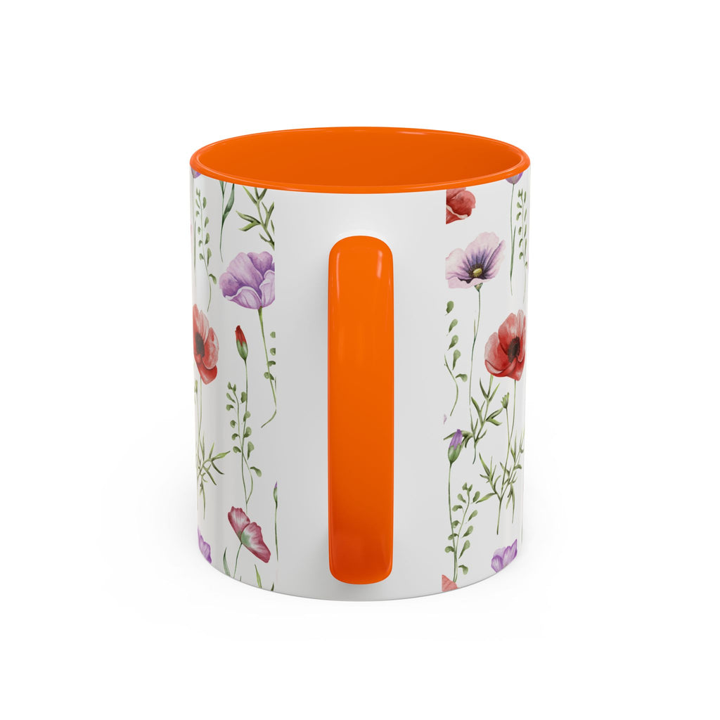 Floral Watercolor Accent Coffee Mug — Poppy & Wildflower Pattern (11/15oz)
