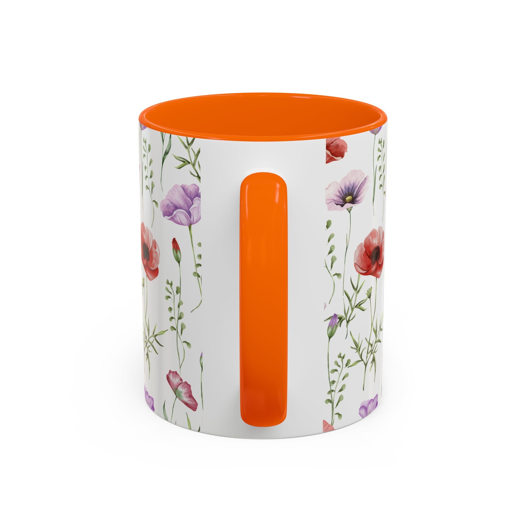 Floral Watercolor Accent Coffee Mug — Poppy & Wildflower Pattern (11/15oz)
