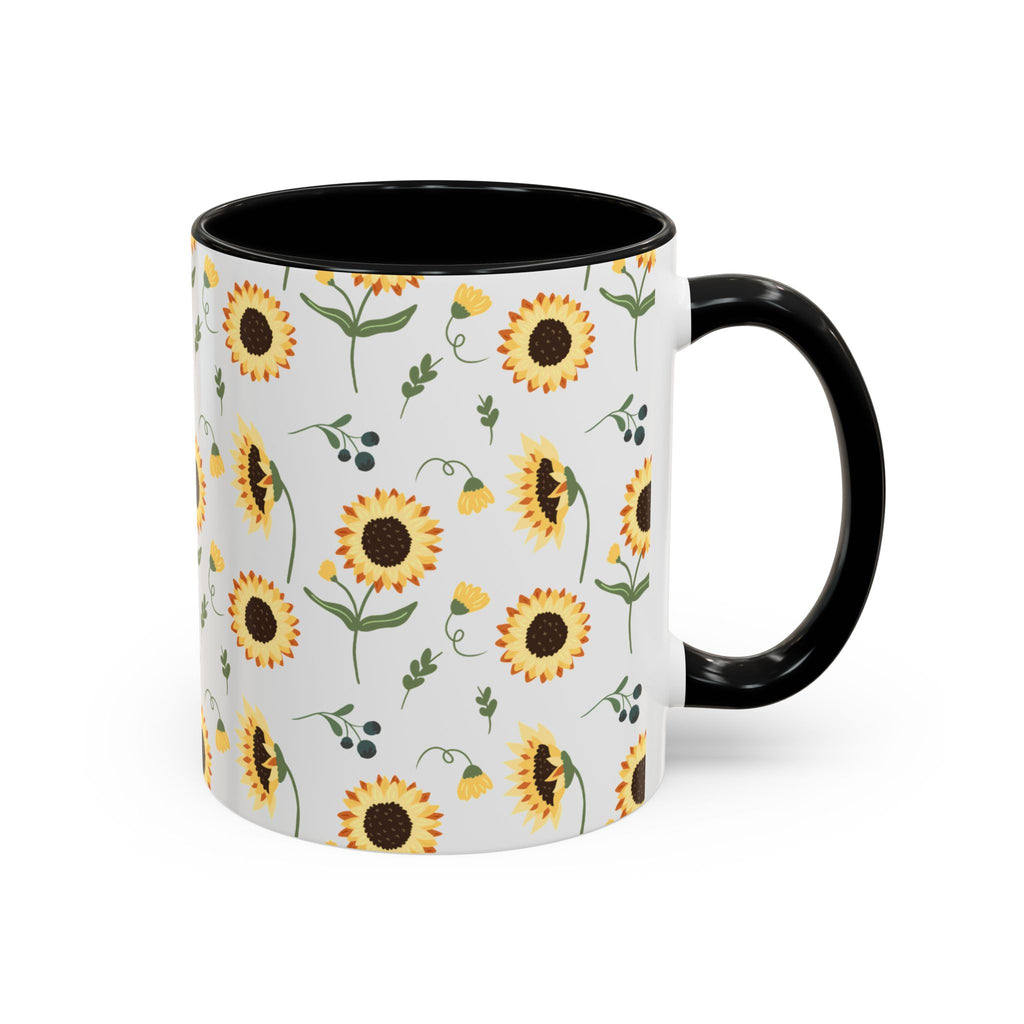 Sunflower Pattern Accent Coffee Mug — 11/15oz Ceramic Mug