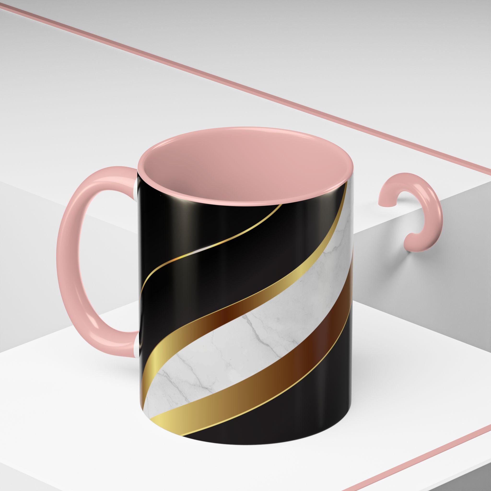 Black Marble Accent Coffee Mug — Gold Ribbon Elegance (11/15oz)