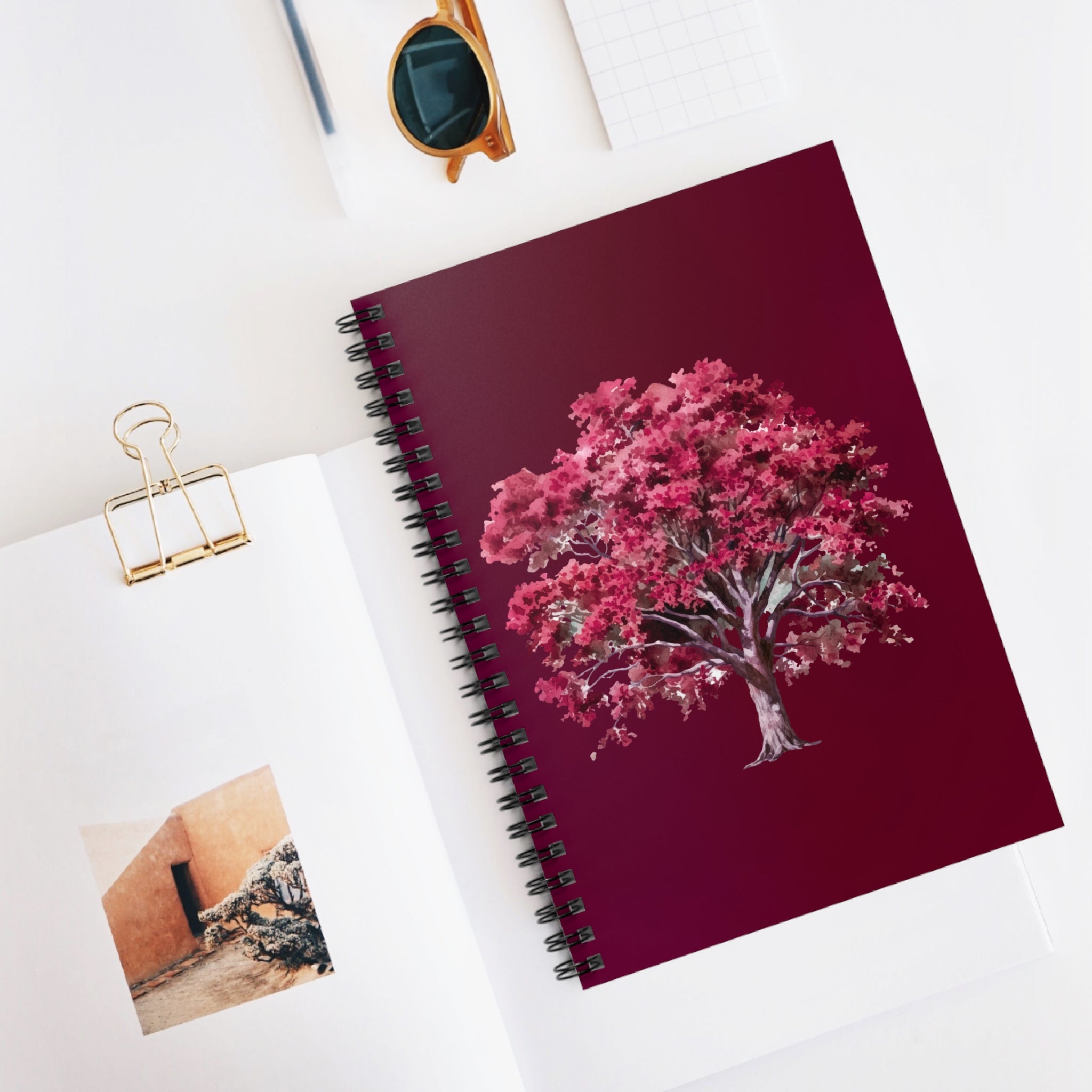 Crimson Blossom Tree Spiral Notebook — Ruled Journal for Notes & Sketches