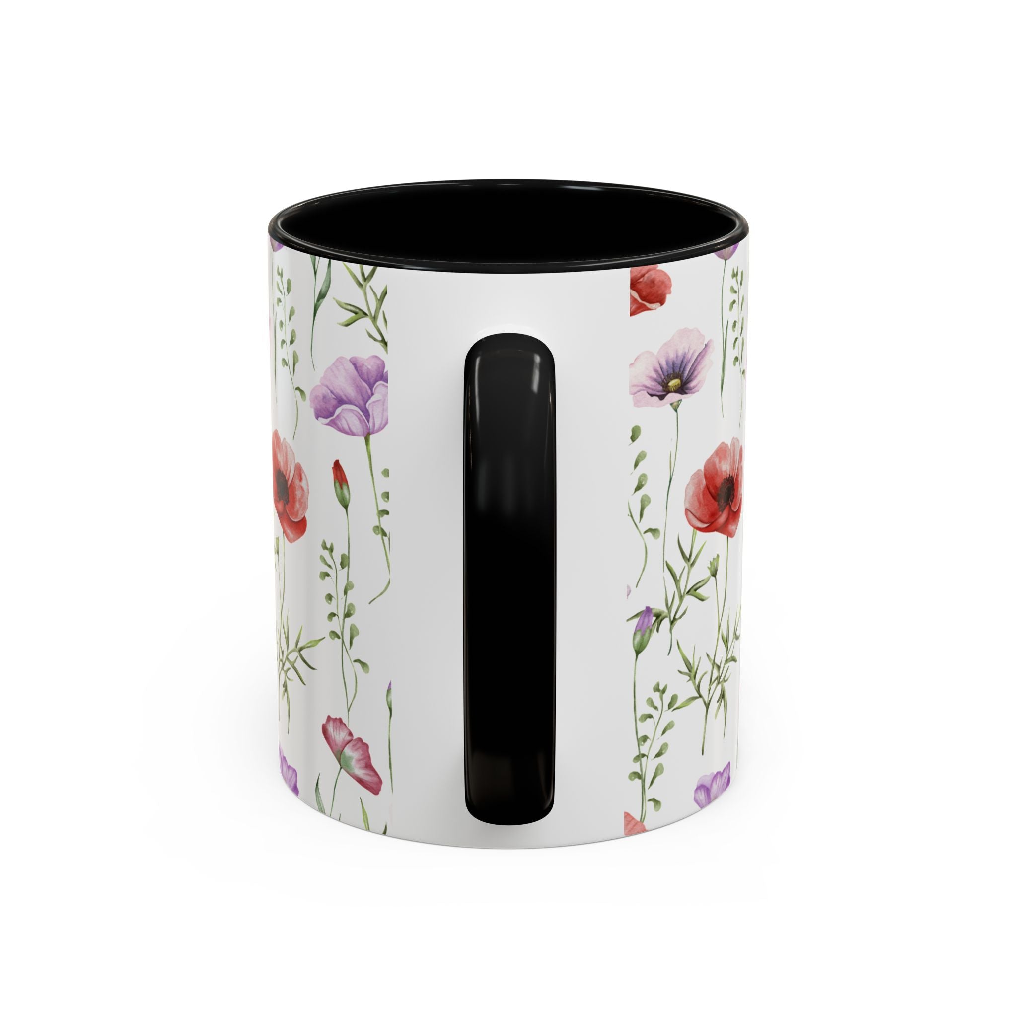 Floral Watercolor Accent Coffee Mug — Poppy & Wildflower Pattern (11/15oz)