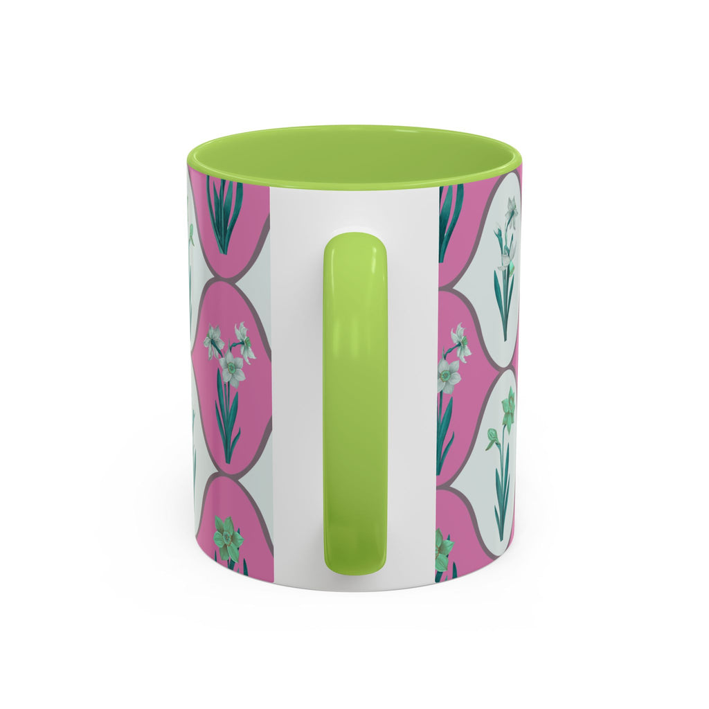 Floral Wave Accent Coffee Mug – Pink Retro Daffodil Pattern (11/15oz)
