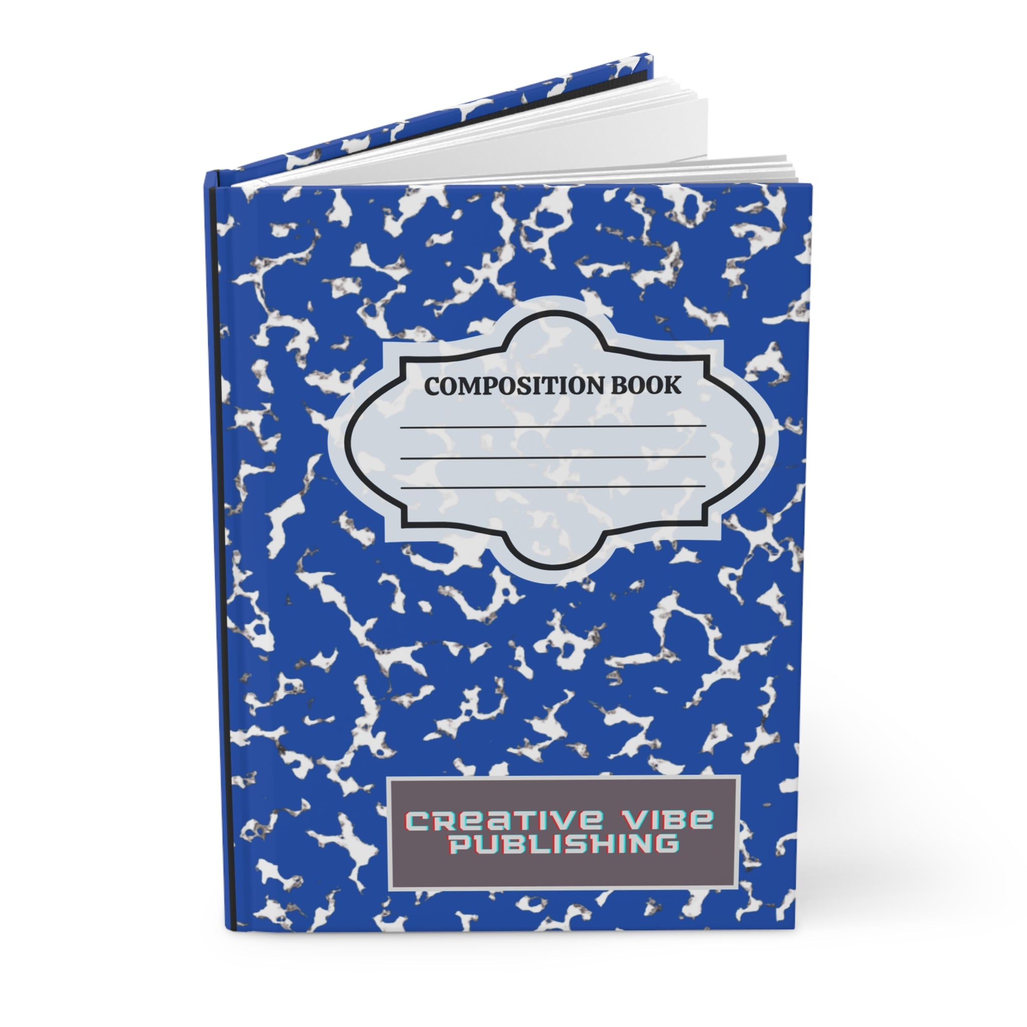 Blue Composition Hardcover Journal — "Composition Book" Classic Marble Notebook