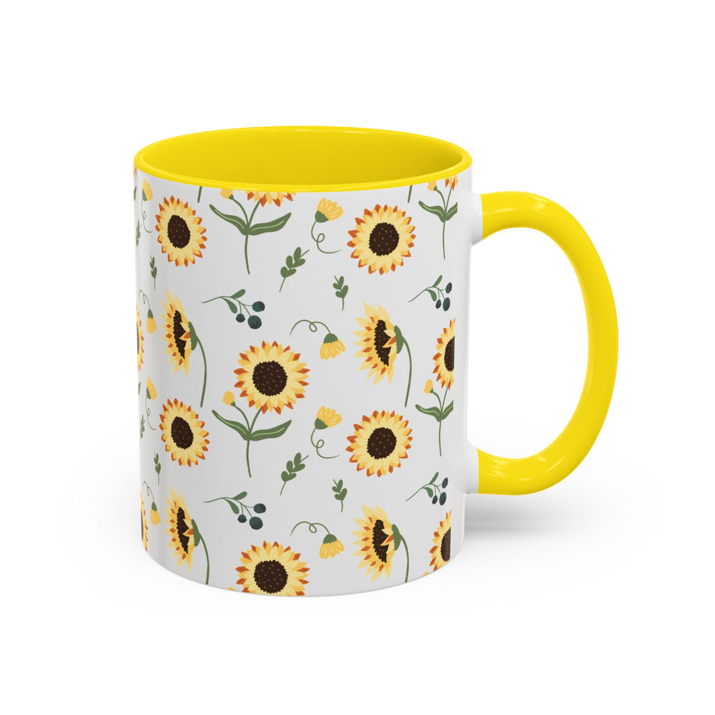 Sunflower Pattern Accent Coffee Mug — 11/15oz Ceramic Mug