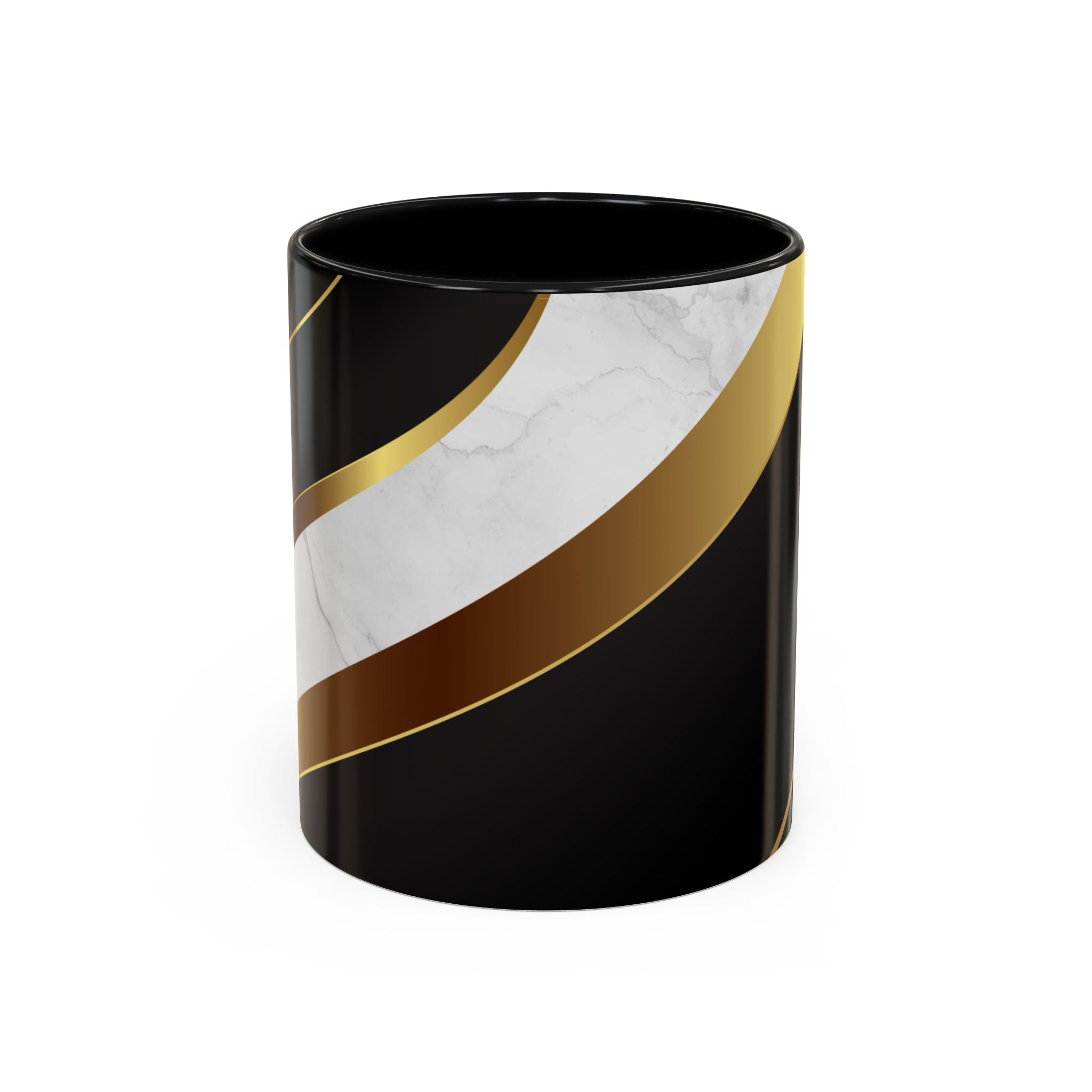 Black Marble Accent Coffee Mug — Gold Ribbon Elegance (11/15oz)